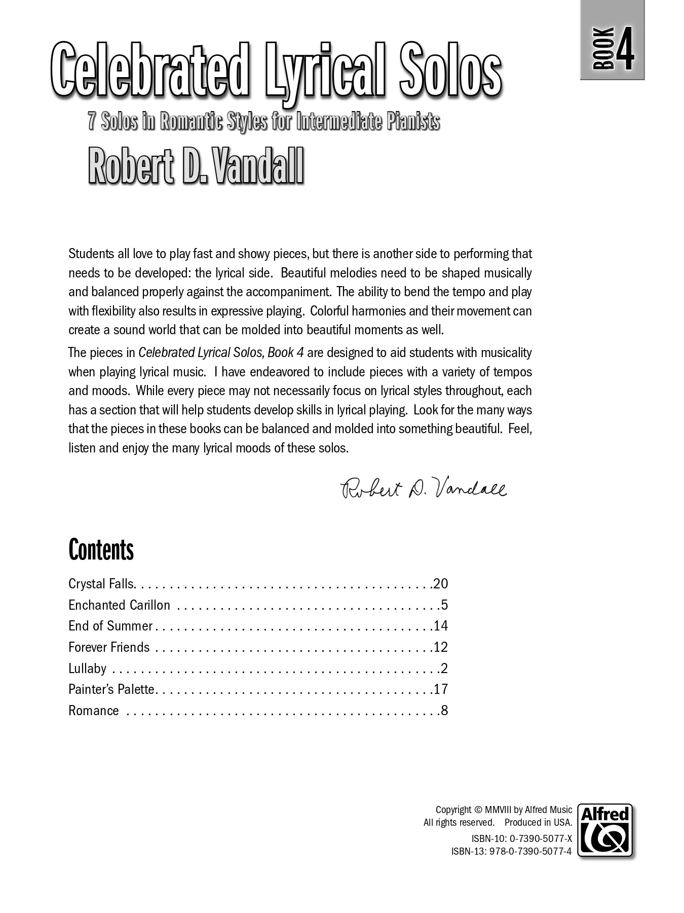 Vandall - Celebrated Lyrical Piano Solos - Book 4
