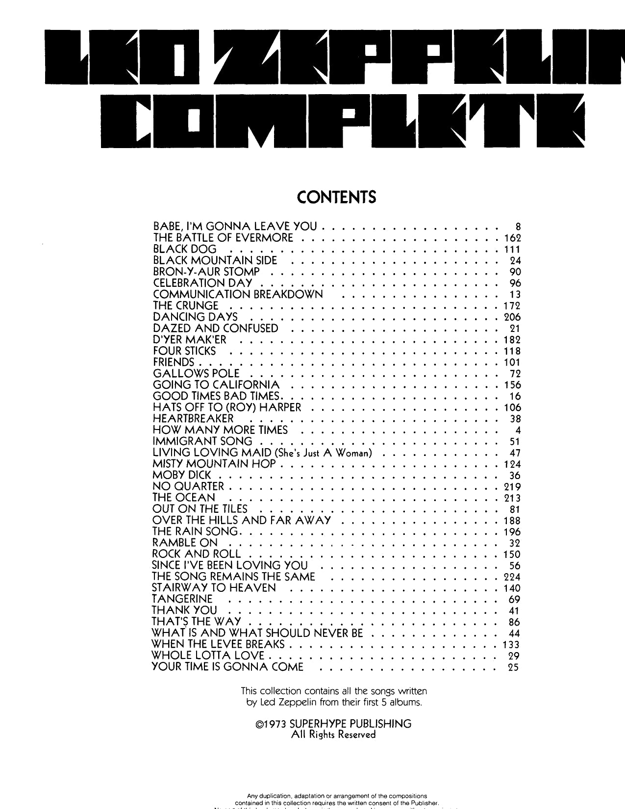 Led Zeppelin - Complete Piano/Vocal/Guitar Songbook
