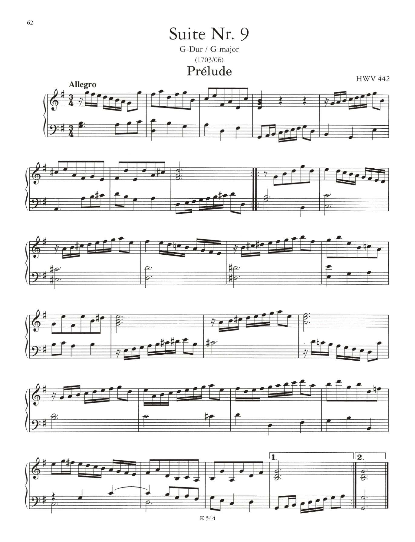 Handel - Keyboard Works Volume 2 - Suites 9 HWC 434-442 Urtext Book