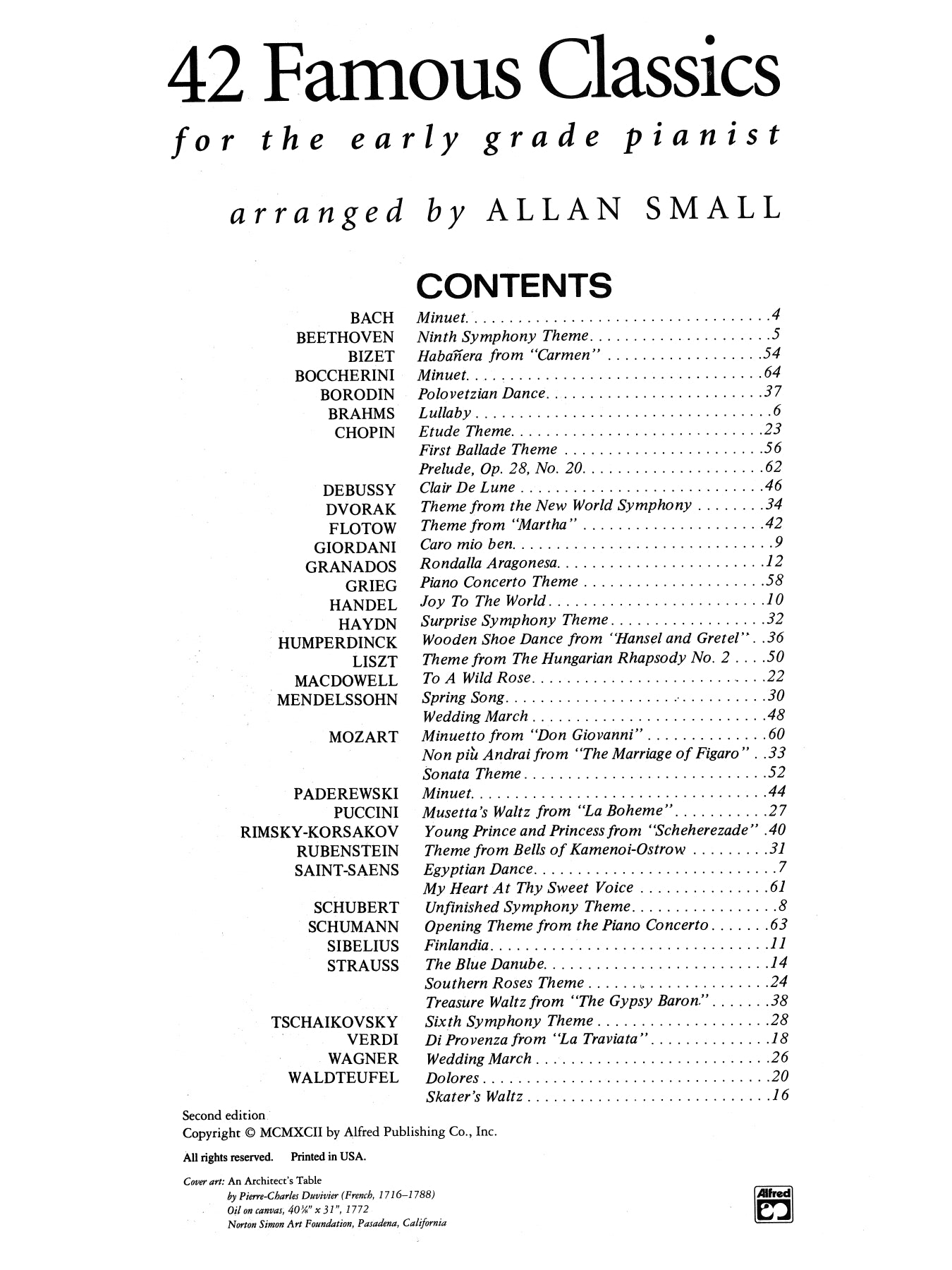 42 Famous Classics Arranged for Easy Piano Book