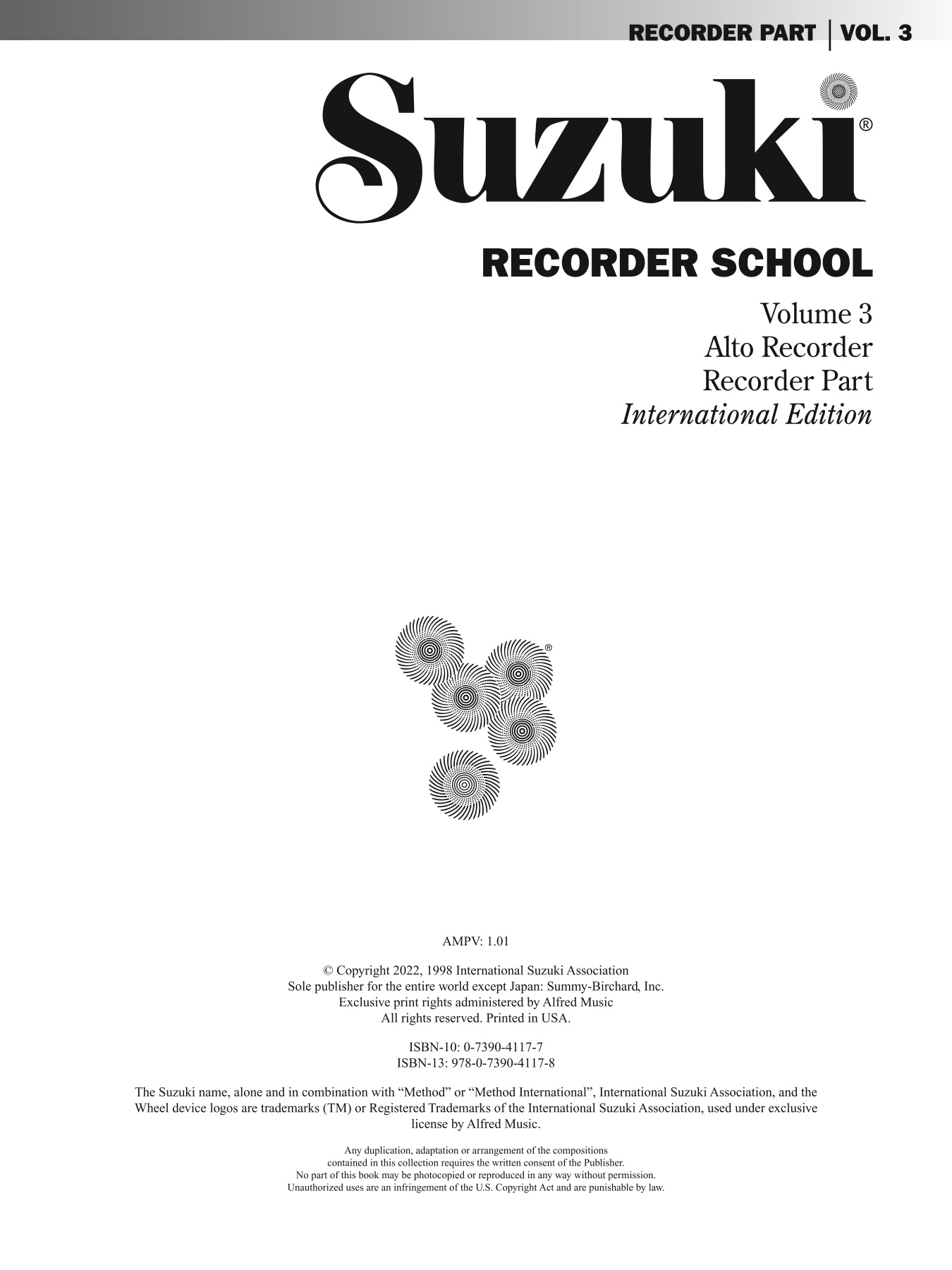 Suzuki Recorder School - Volume 3 Alto Recorder Part Book