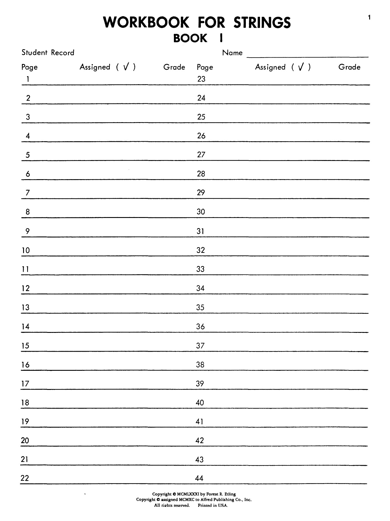 Workbook For Strings - Violin Book 1
