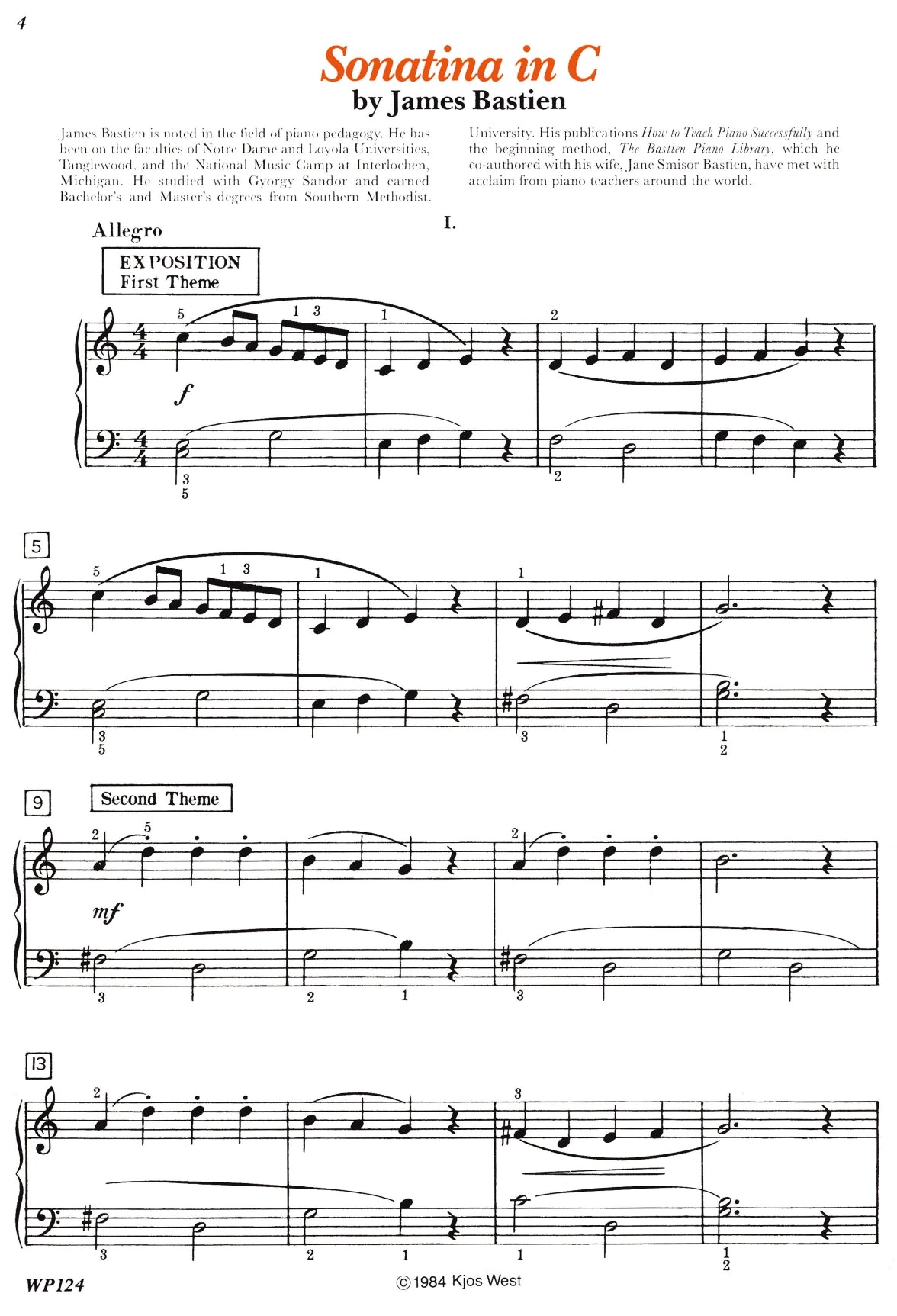 Bastien - First Sonatina Album - Early Intermediate Piano Book
