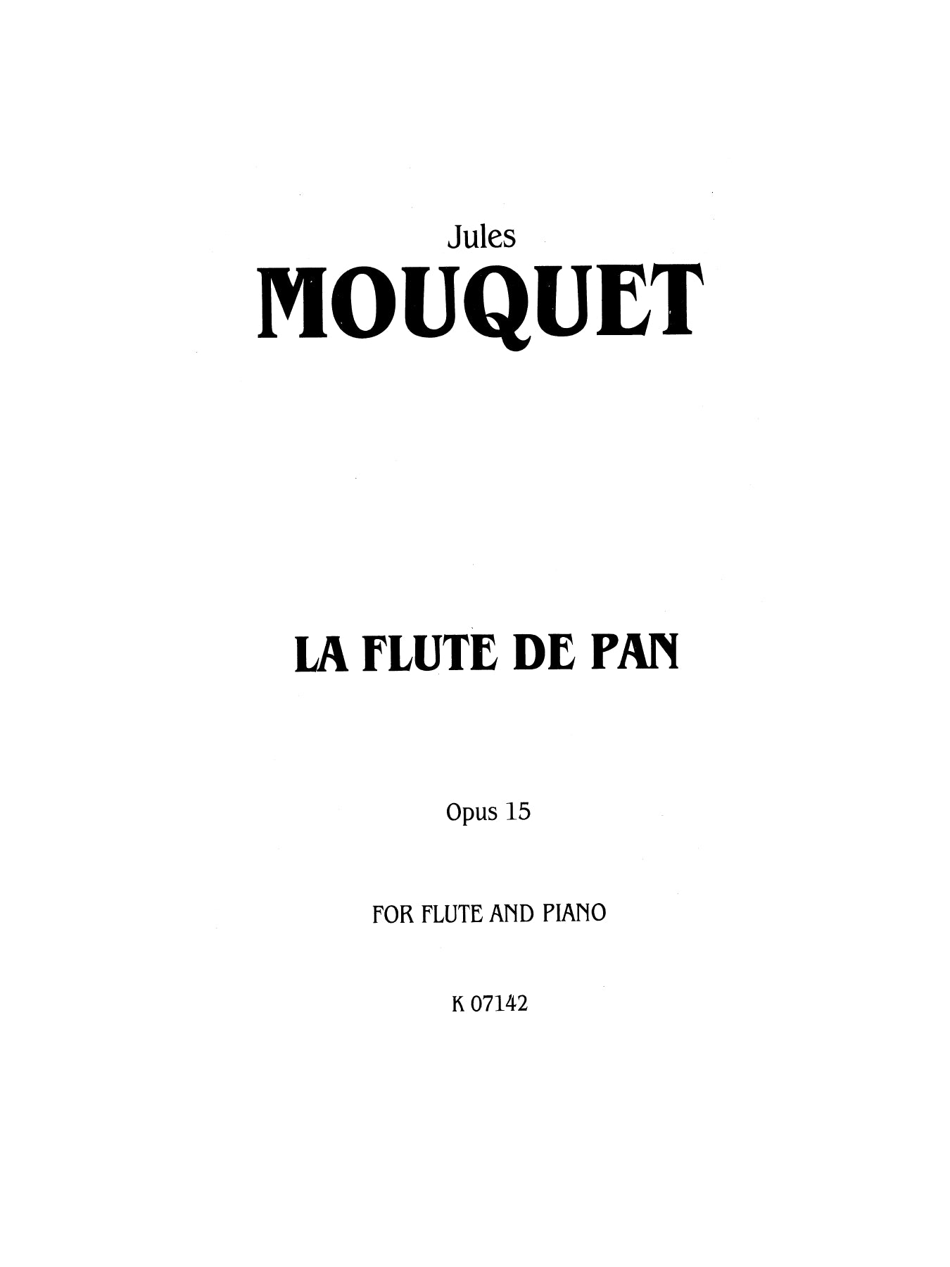 Jules Mouquet - Sonata Op 15 La Flute De Pan with Piano Accompaniment Book