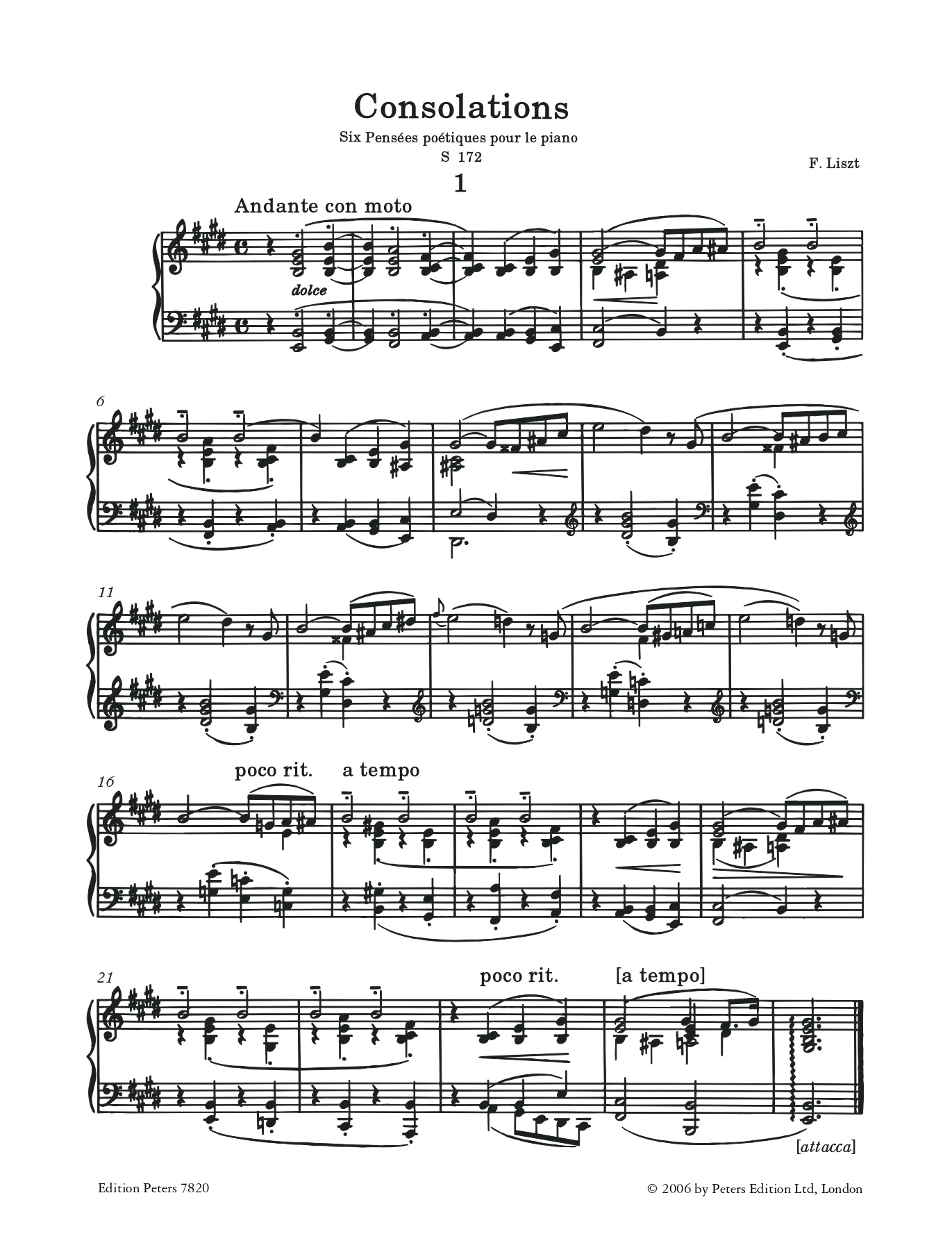 Franz Liszt - Consolations And Liebestraume for Piano Book (Urtext Edition)