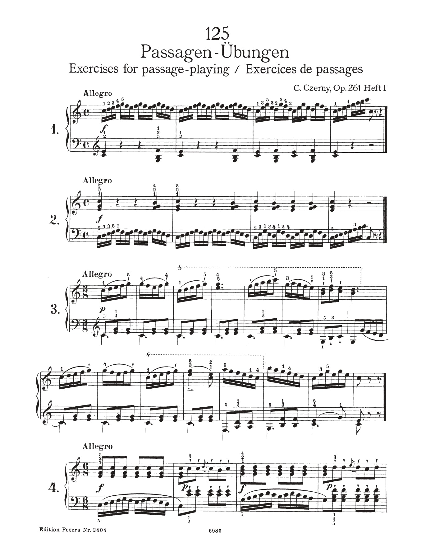 Czerny - 125 Exercises For Passage Playing Piano Op 261 book