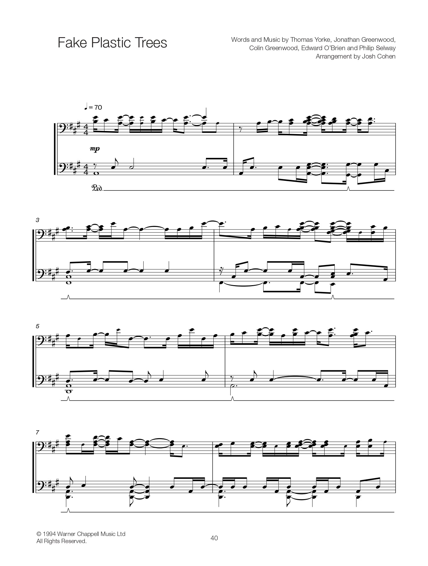 Josh Cohen: Radiohead for Solo Piano II Book