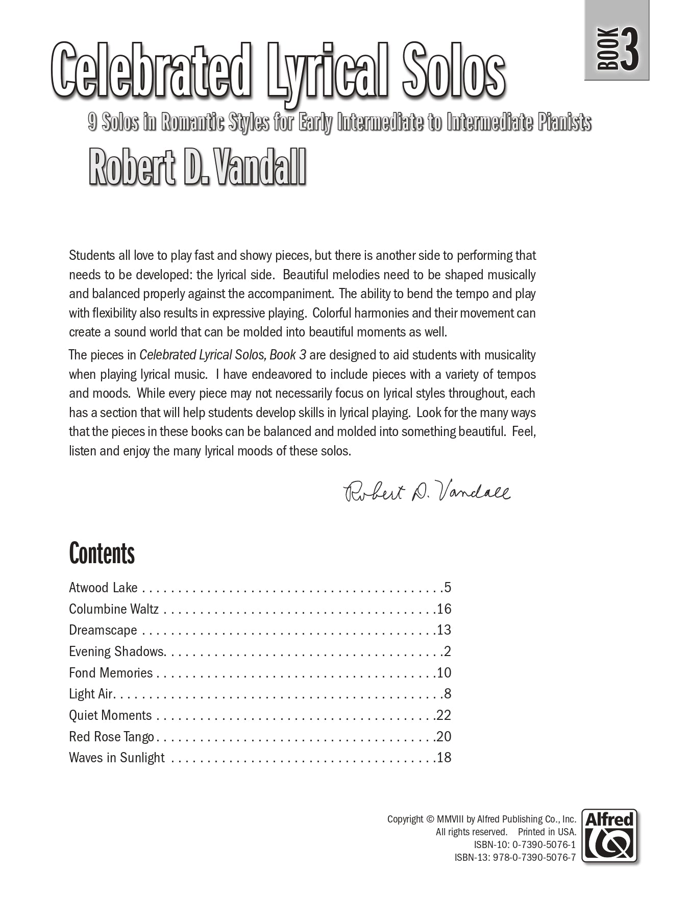 Vandall - Celebrated Lyrical Piano Solos - Book 3