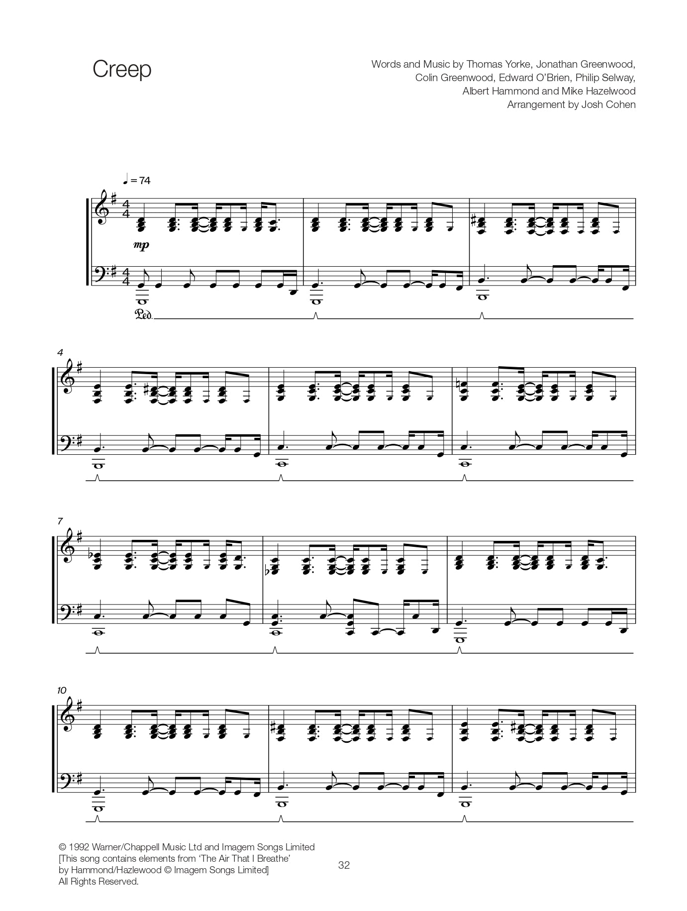 Josh Cohen: Radiohead for Solo Piano II Book