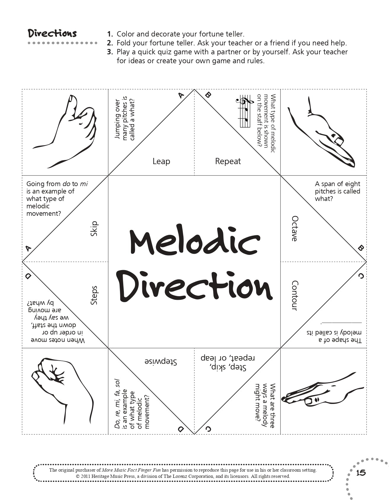 More Music Facts Finger Fun Fortune Tellers Teacher Book with Reproducible Pages