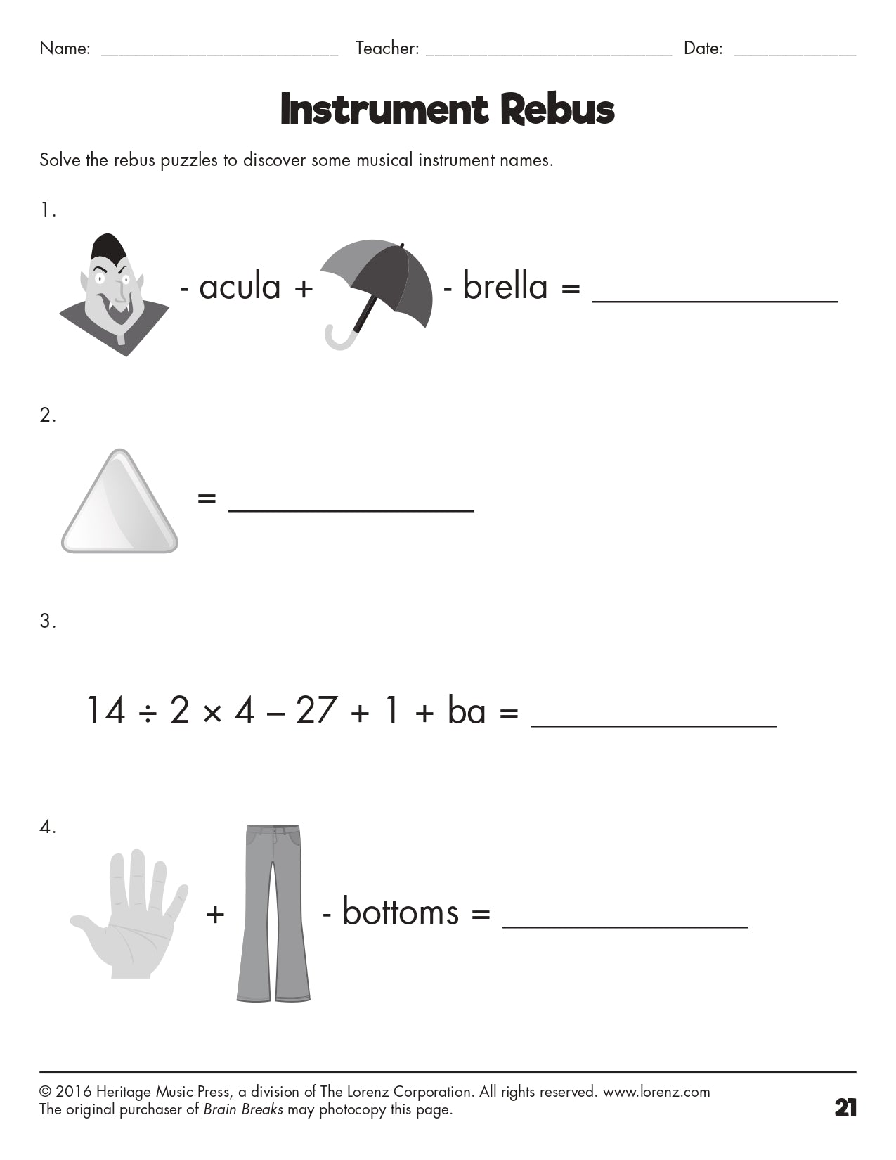 Brain Breaks Book with Reproducible Pages - Music Activities of Tired Brains (Classroom)