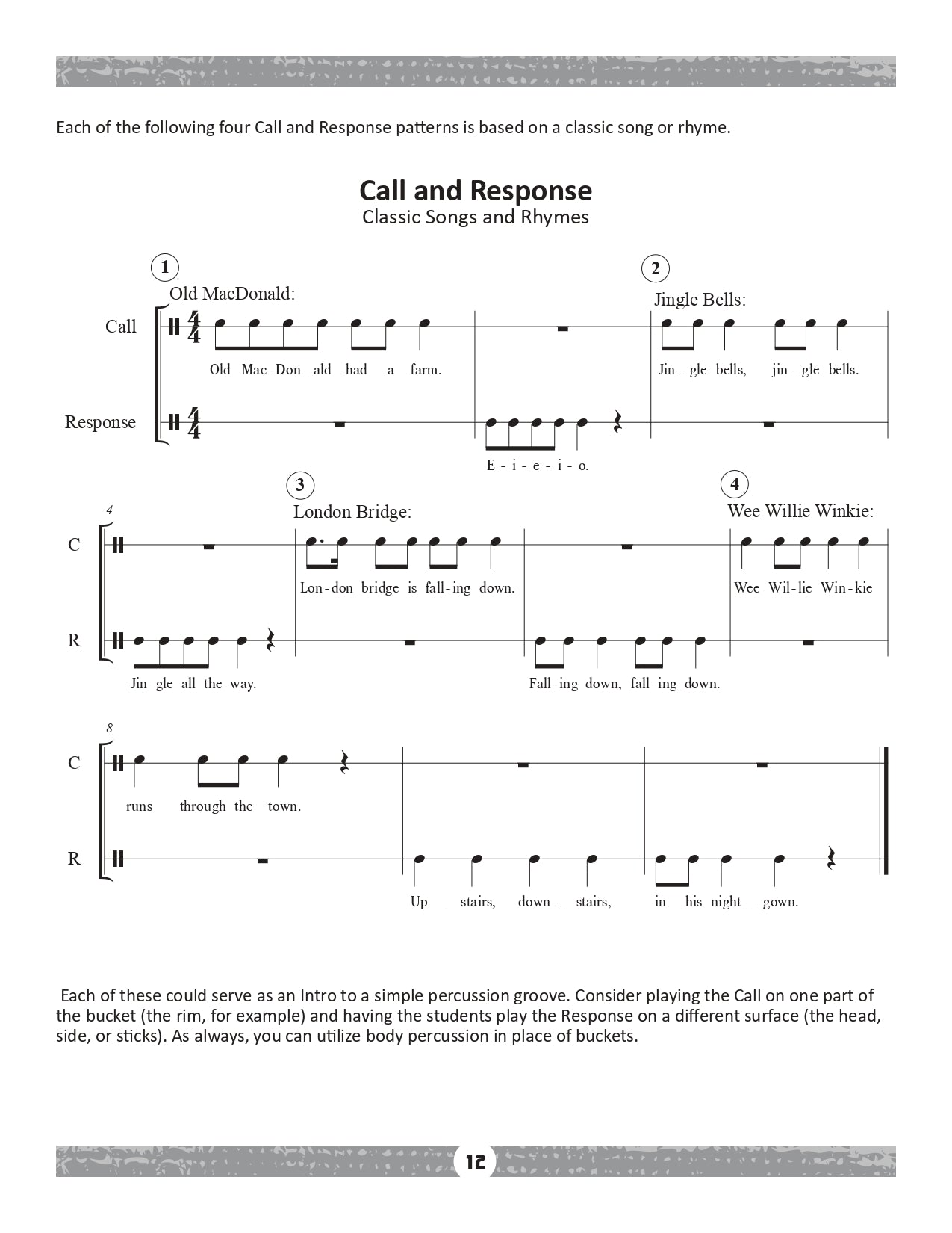 Buckets To Body Percussion - Classroom Activity Book/Reproducible Pages