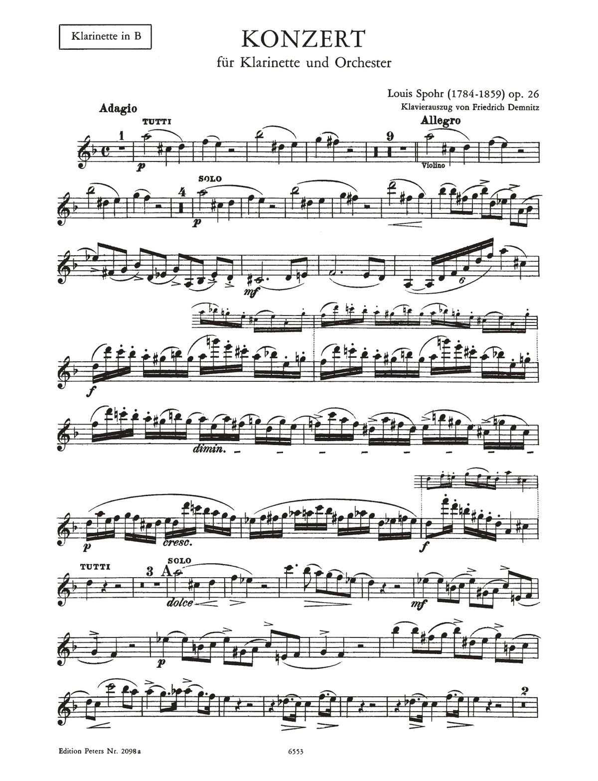 路易·施波尔 - C小调第一单簧管协奏曲 作品26（单簧管与钢琴谱）
