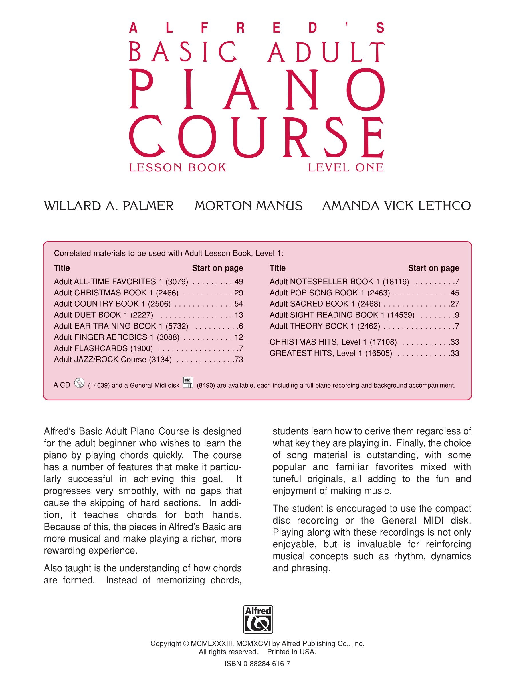 Alfred's Basic Adult Piano Course - Lesson Book 1 (Book and Cd)