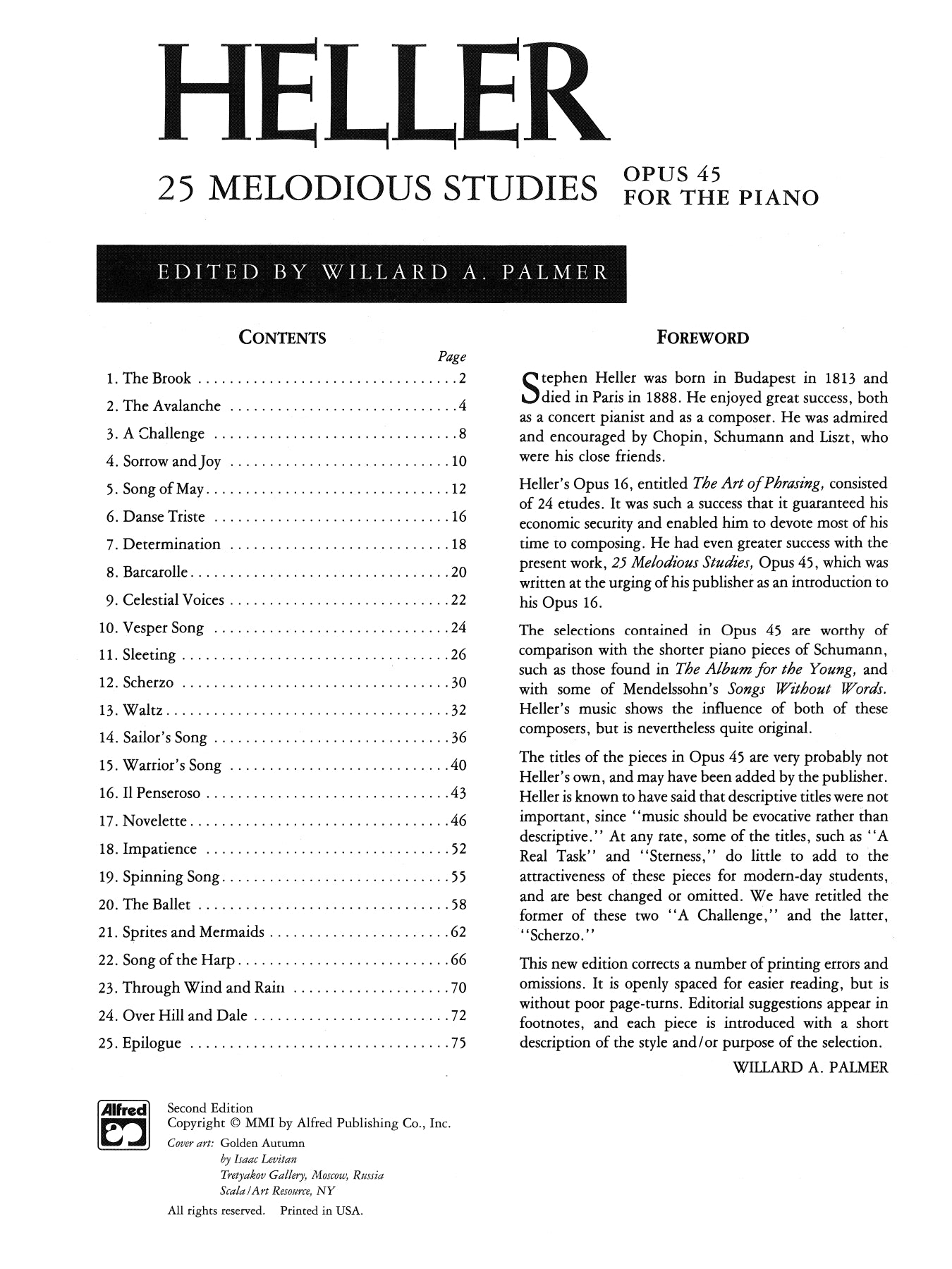 Heller - 25 Melodious Studies Op 45 For Piano Book