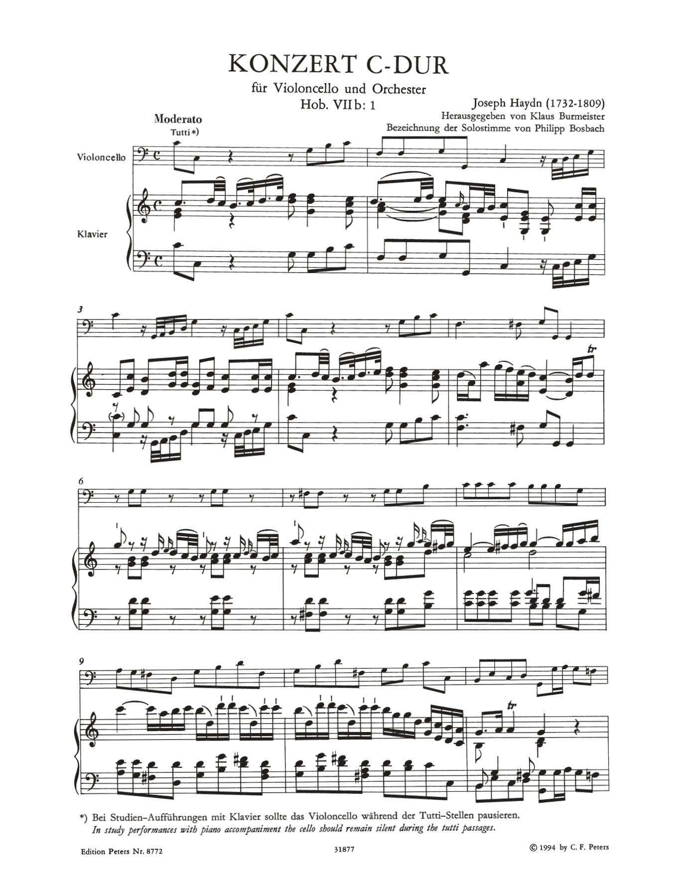 Haydn - Concerto Hob 7B No 1 C Cello/Piano Urtext