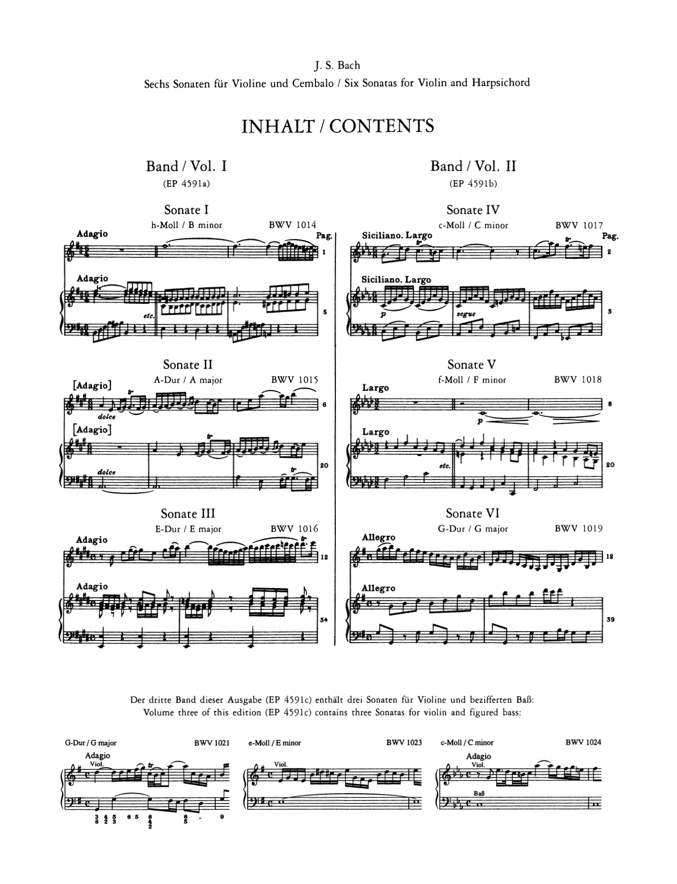 JS Bach - 6 Sonatas Volume 2 BWC 1017-1019 Violin with Piano Book