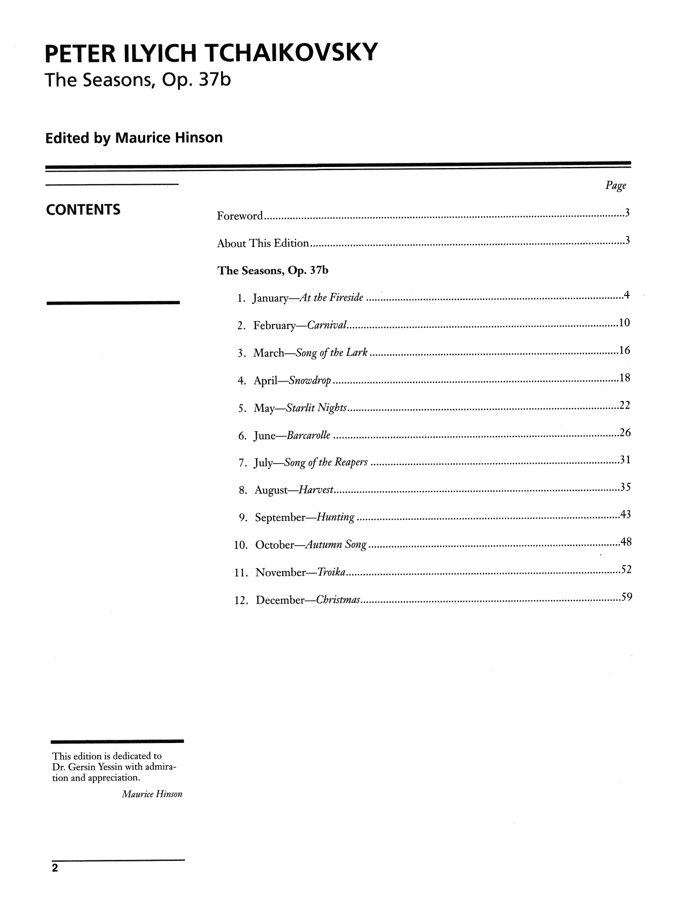 Tchaikovsky - The Seasons Op 37B For Piano Book