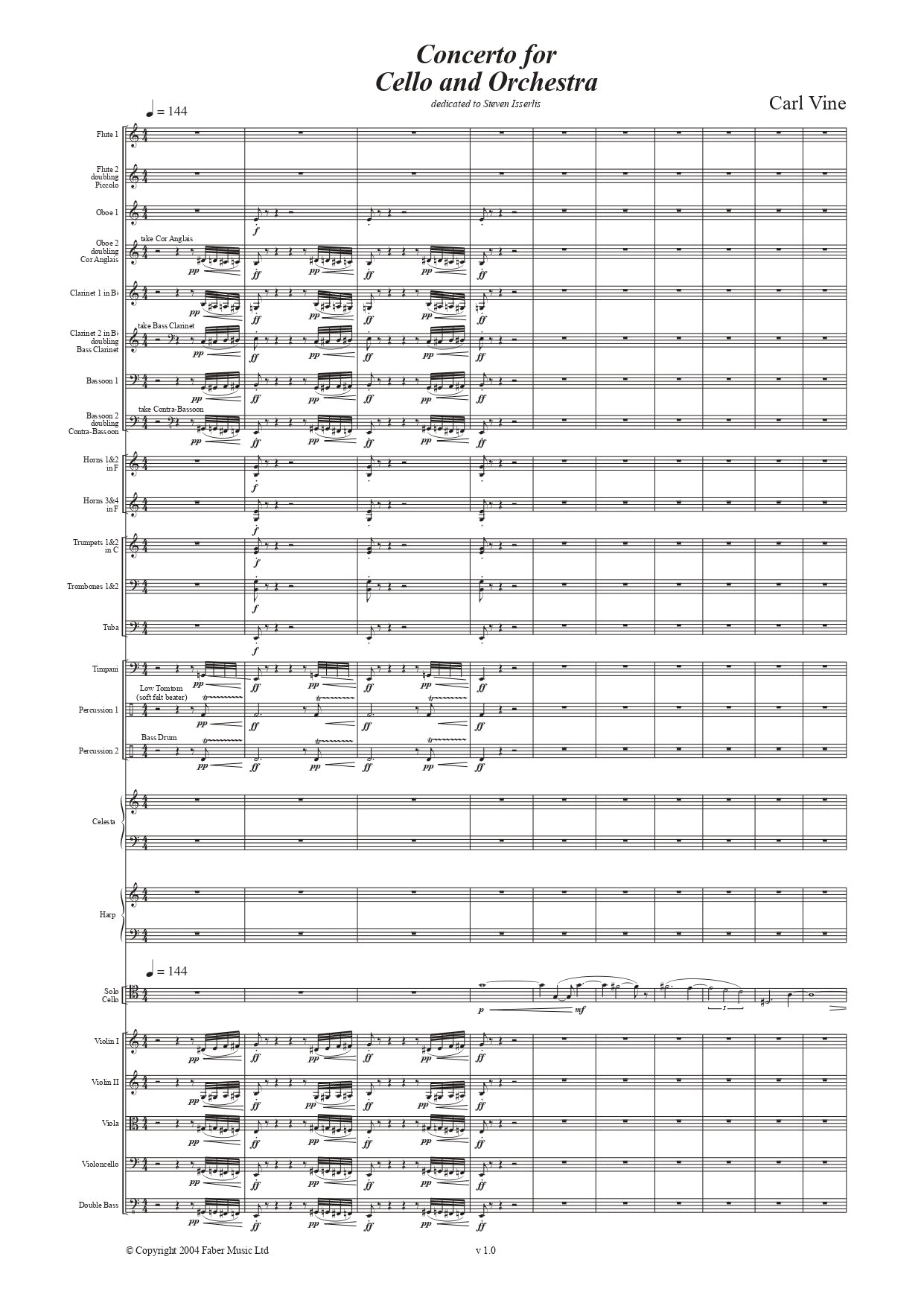 Carl Vine Concerto for Cello - Full Score