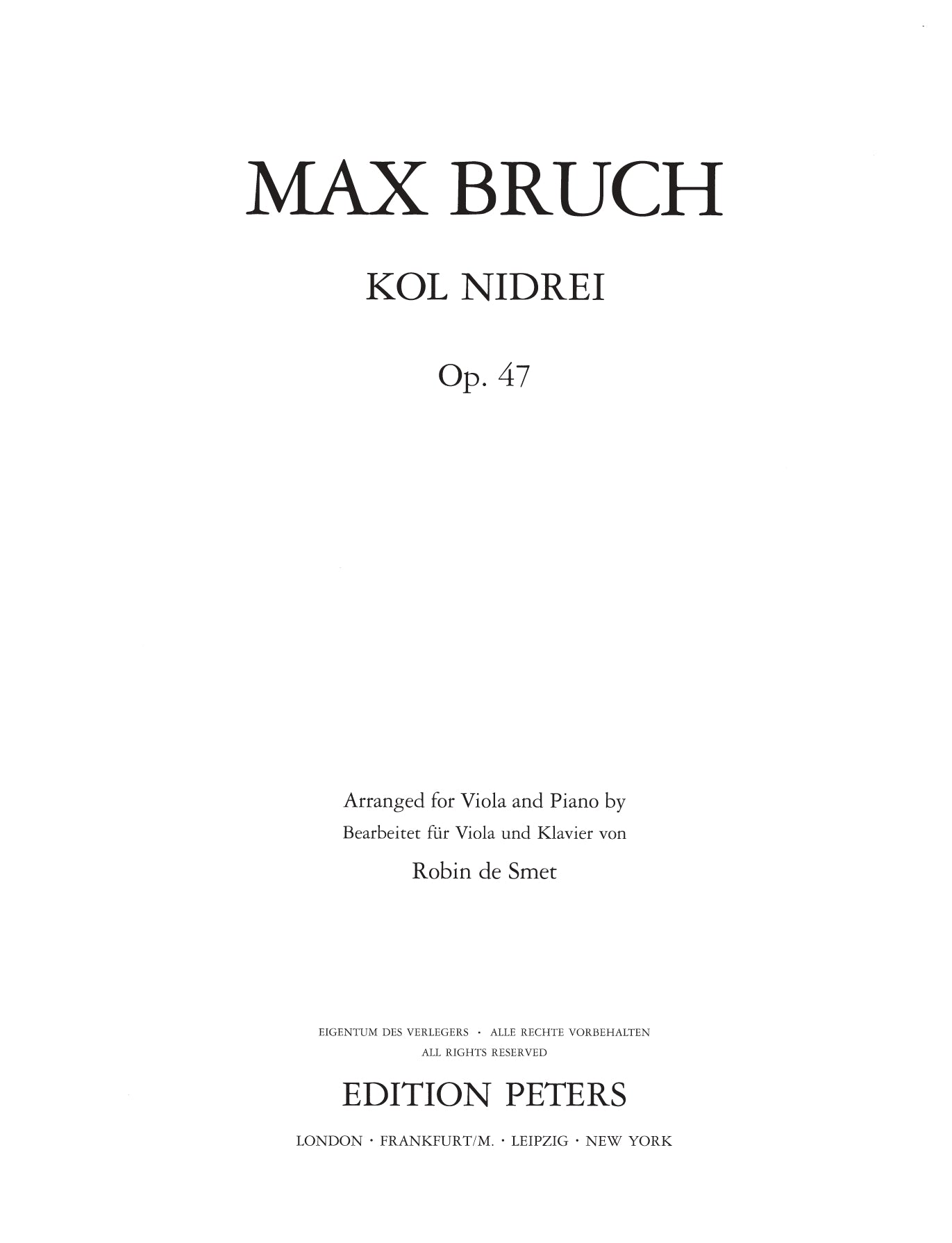 Bruch - Kol Nidrei Op 47 Viola with Piano Accompaniment Book
