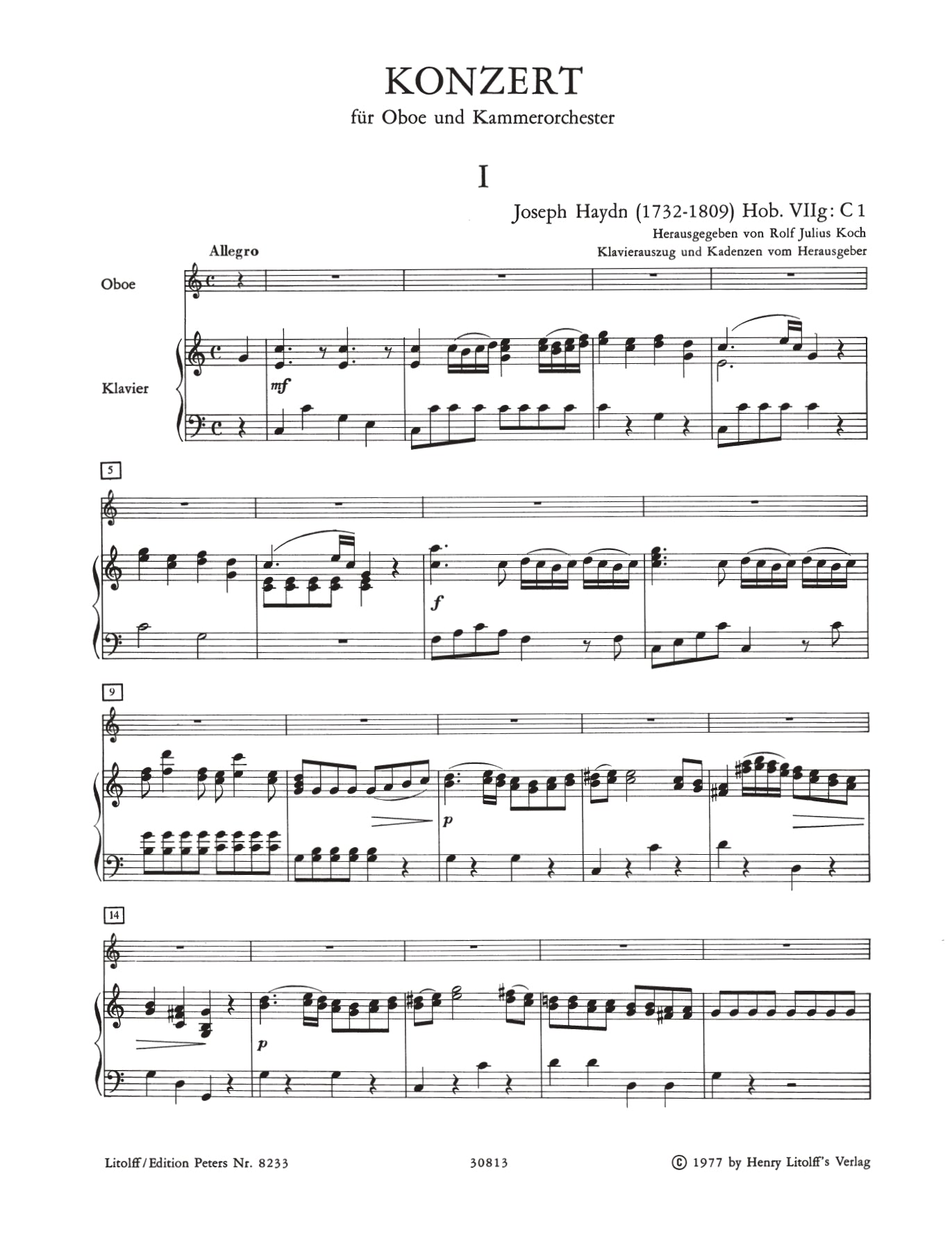 Haydn - Concerto C Major Hob Viig C1 Oboe/Piano Book