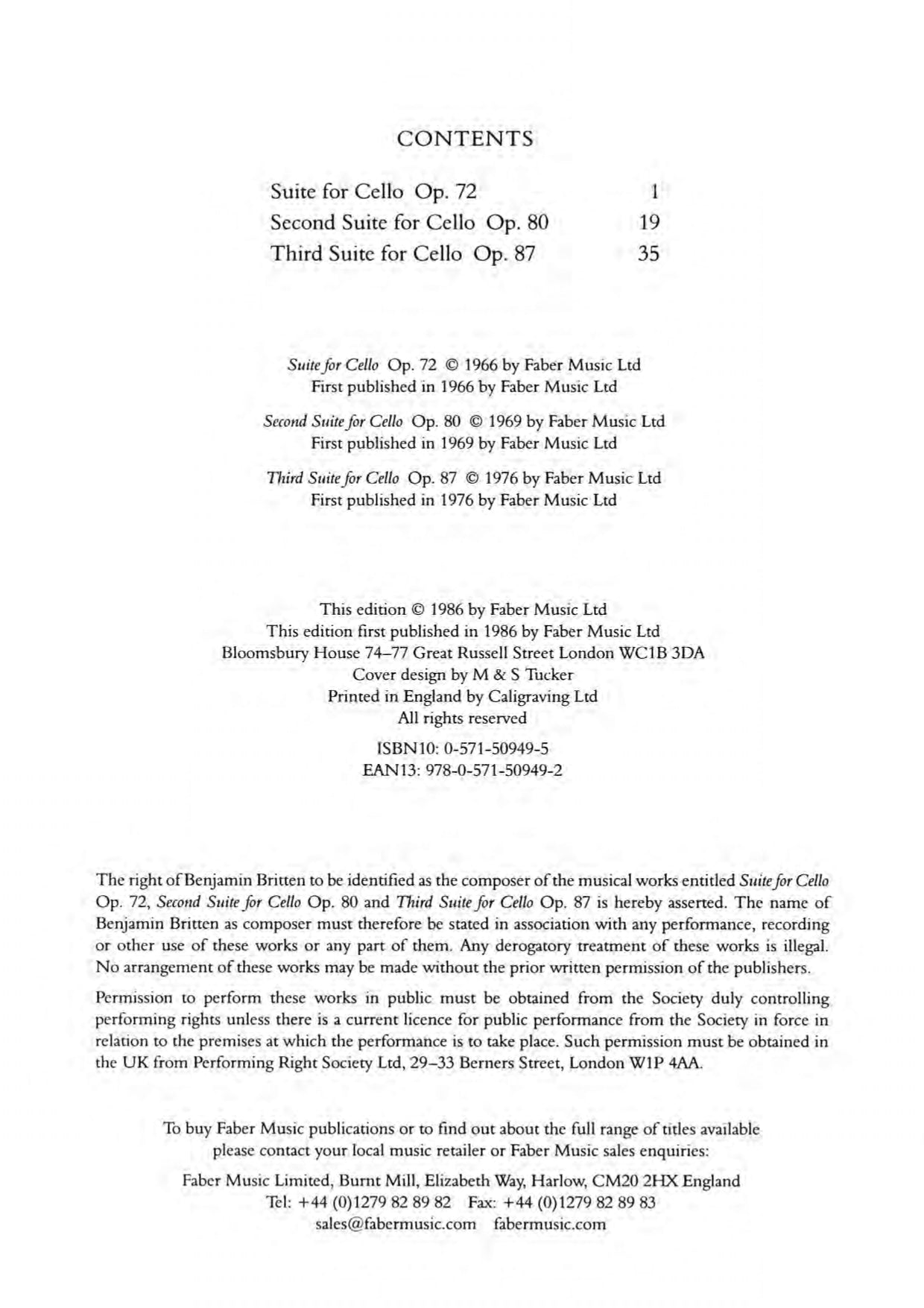 Benjamin Britten: Three Suites for Cello Opp. 72, 80 & 87 Book