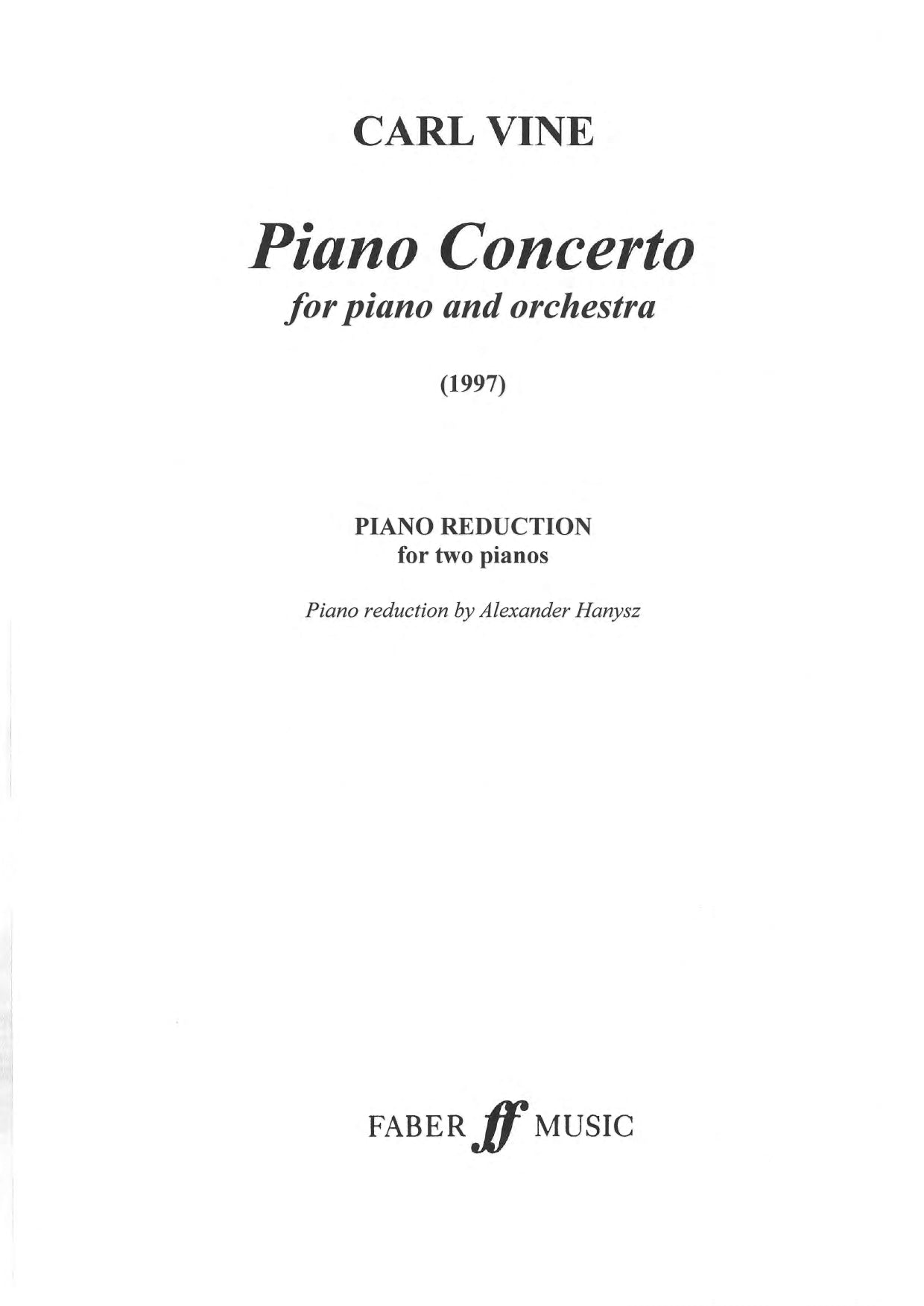 Carl Vine - Piano Concerto No 1 - Two Piano Rehearsal Score Book