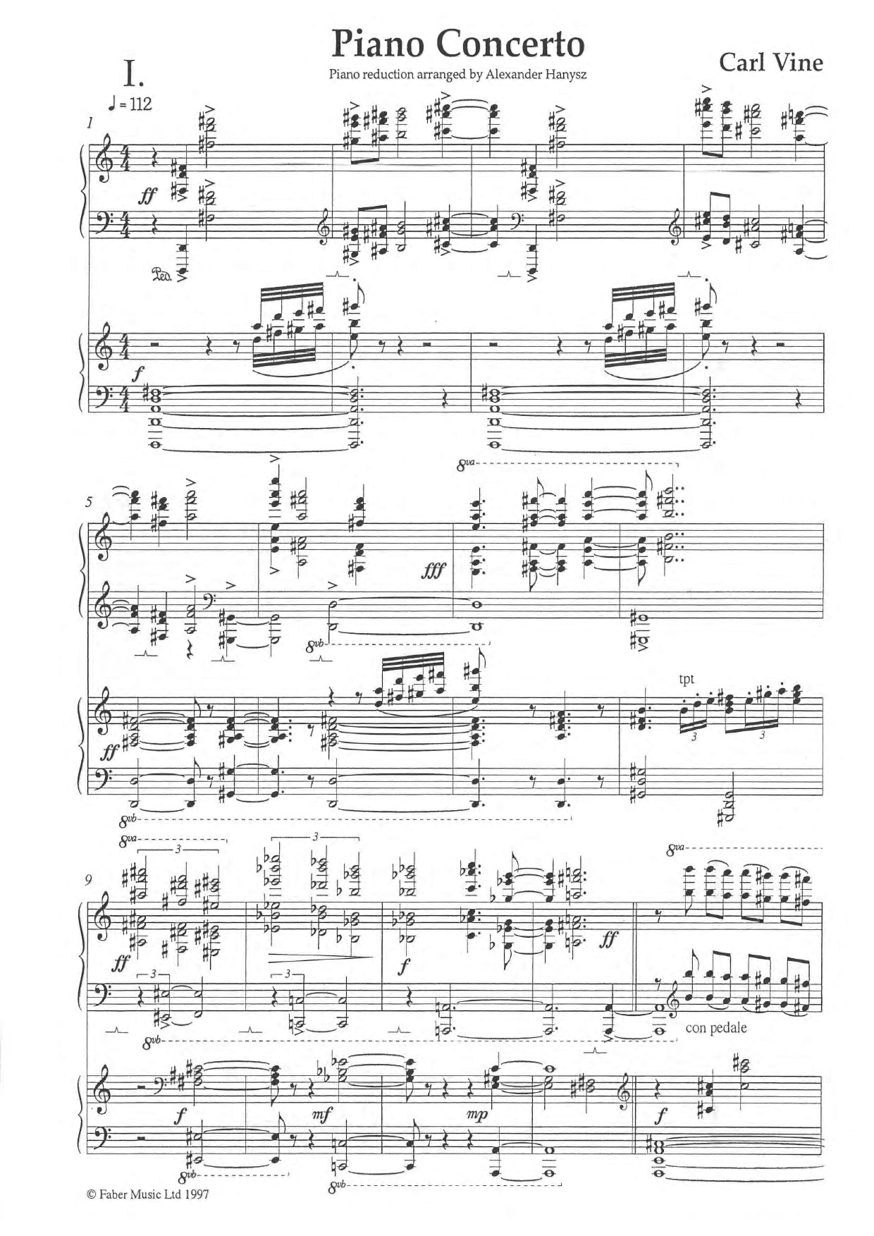 Carl Vine - Piano Concerto No 1 - Two Piano Rehearsal Score Book