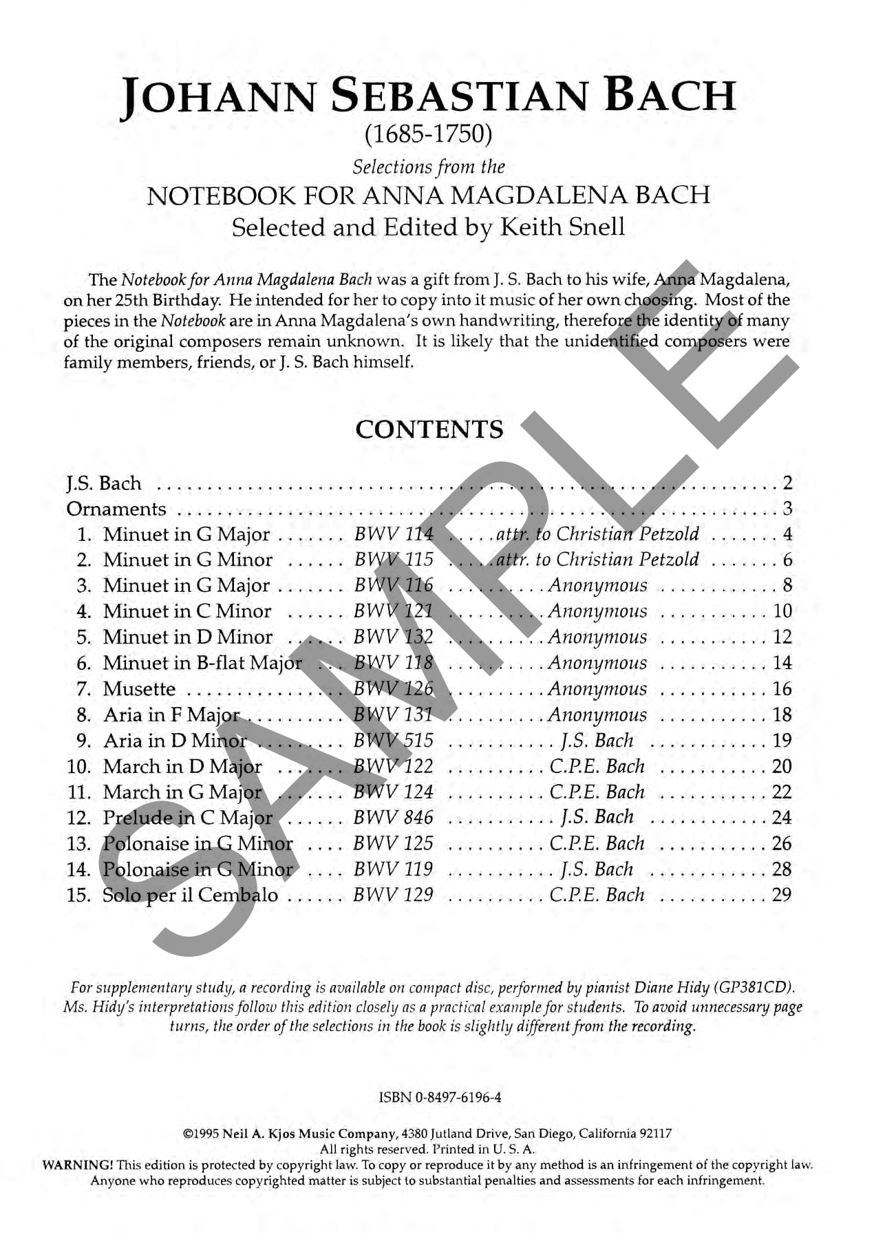 J.S Bach - Selections From The Notebook For Anna Magdalena for Piano Book
