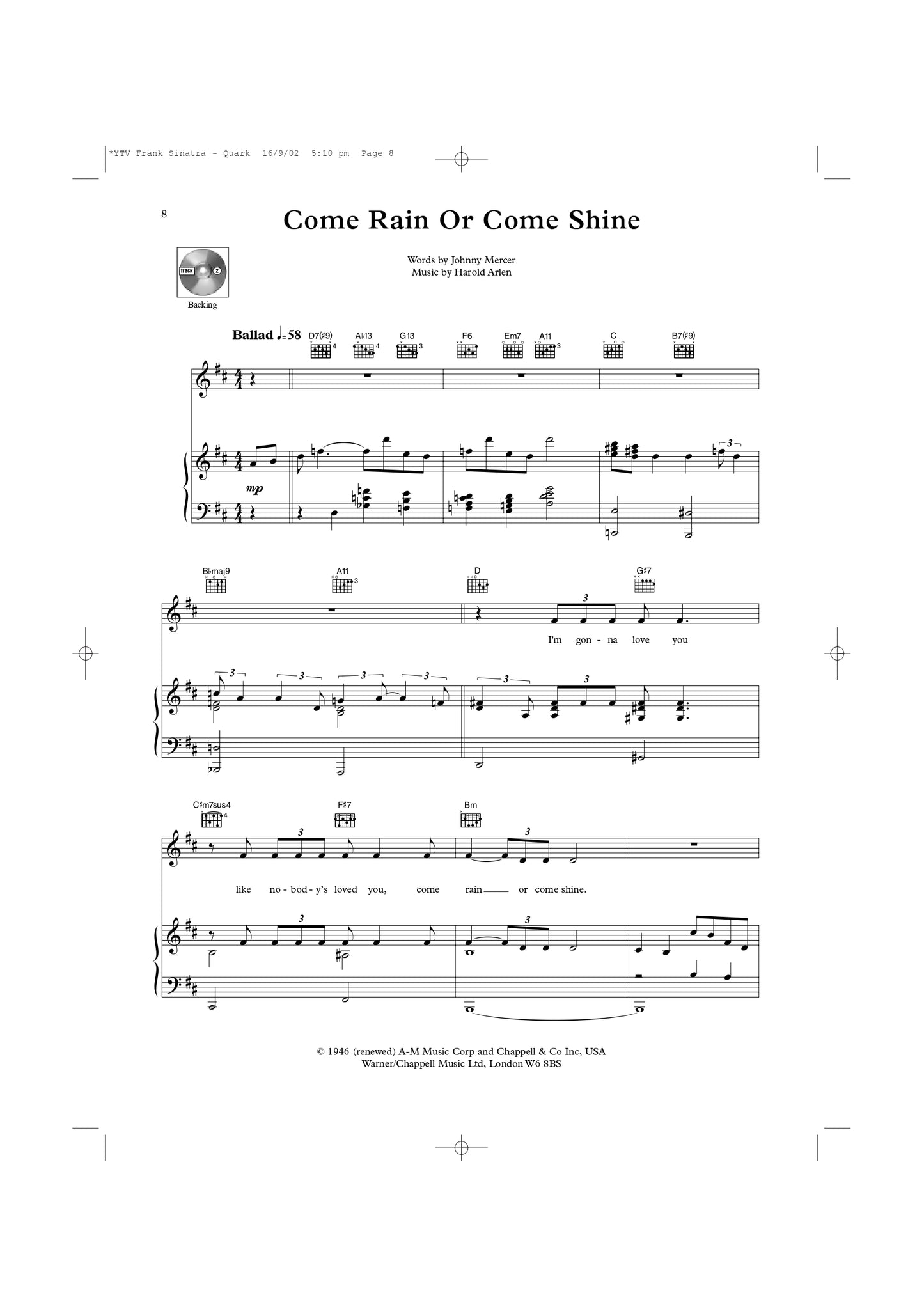 You're The Voice Frank Sinatra Piano/Vocal/Guitar Songbook with CD (10 Hit Songs)
