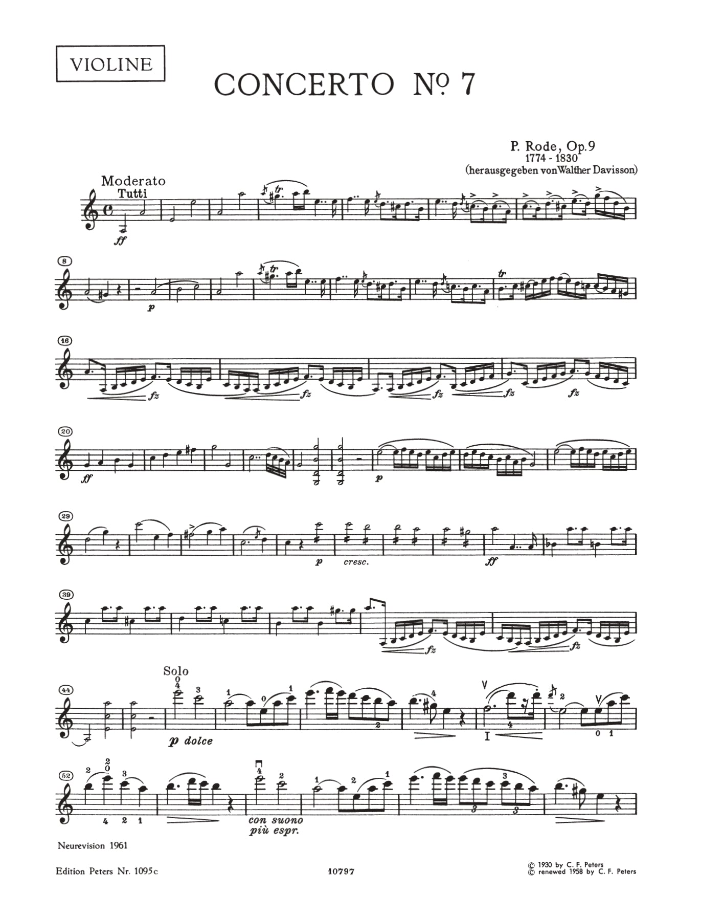 Rode - Concerto No 7 A Minor Op 9 Violin with Piano Accompaniment Book