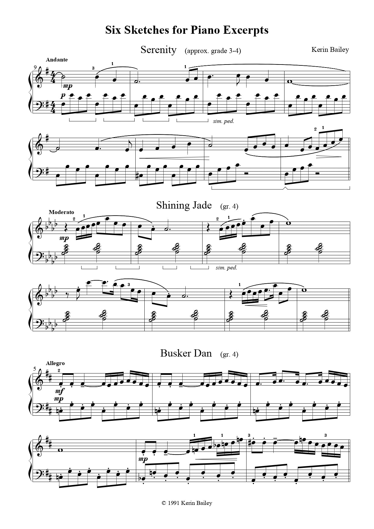 Kerin Bailey - 6 Sketches For Piano Book