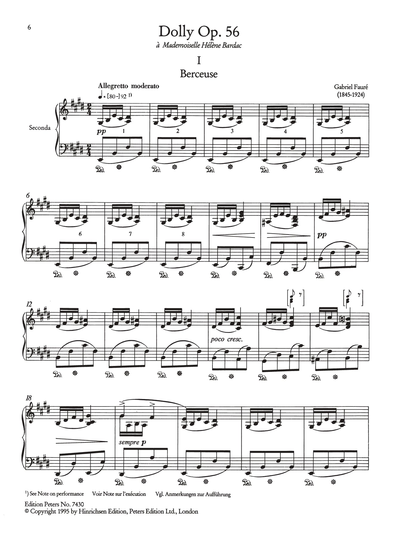Gabriel Faure - Dolly Suite Op 56 Piano Duet Urtext Edition Book