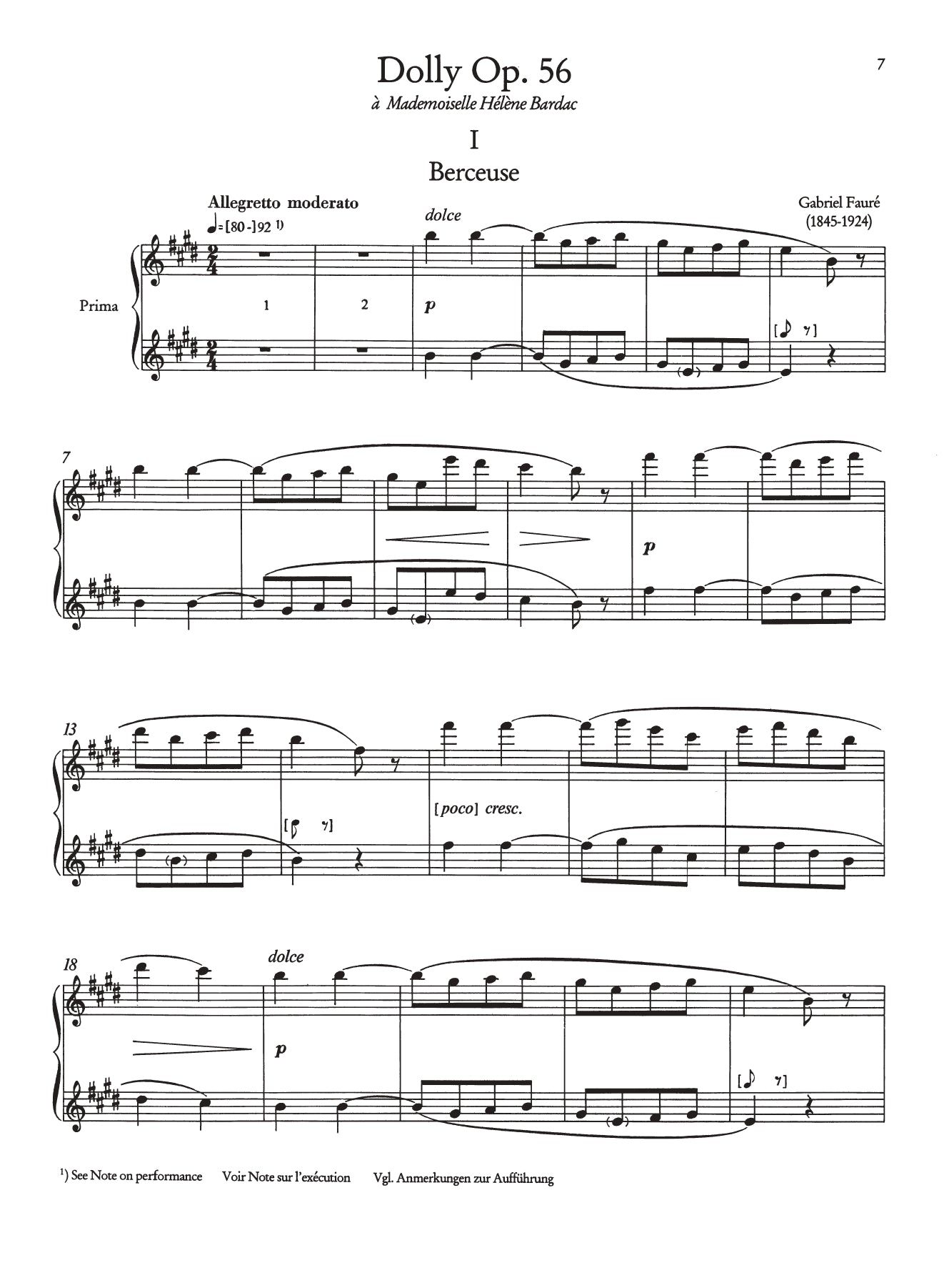 Gabriel Faure - Dolly Suite Op 56 Piano Duet Urtext Edition Book