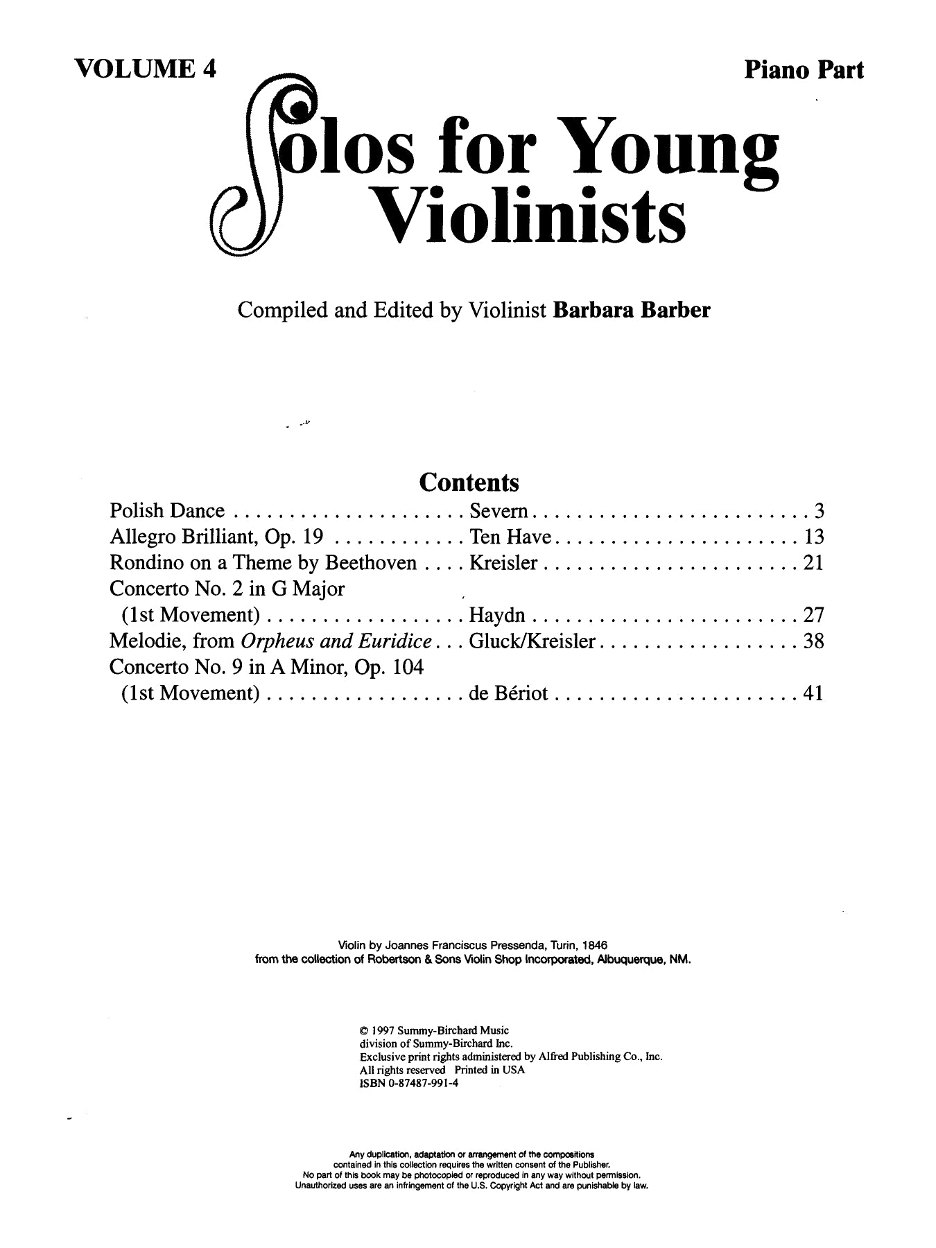 Solos for Young Violinists - Volume 4 Book with Piano Accompaniment