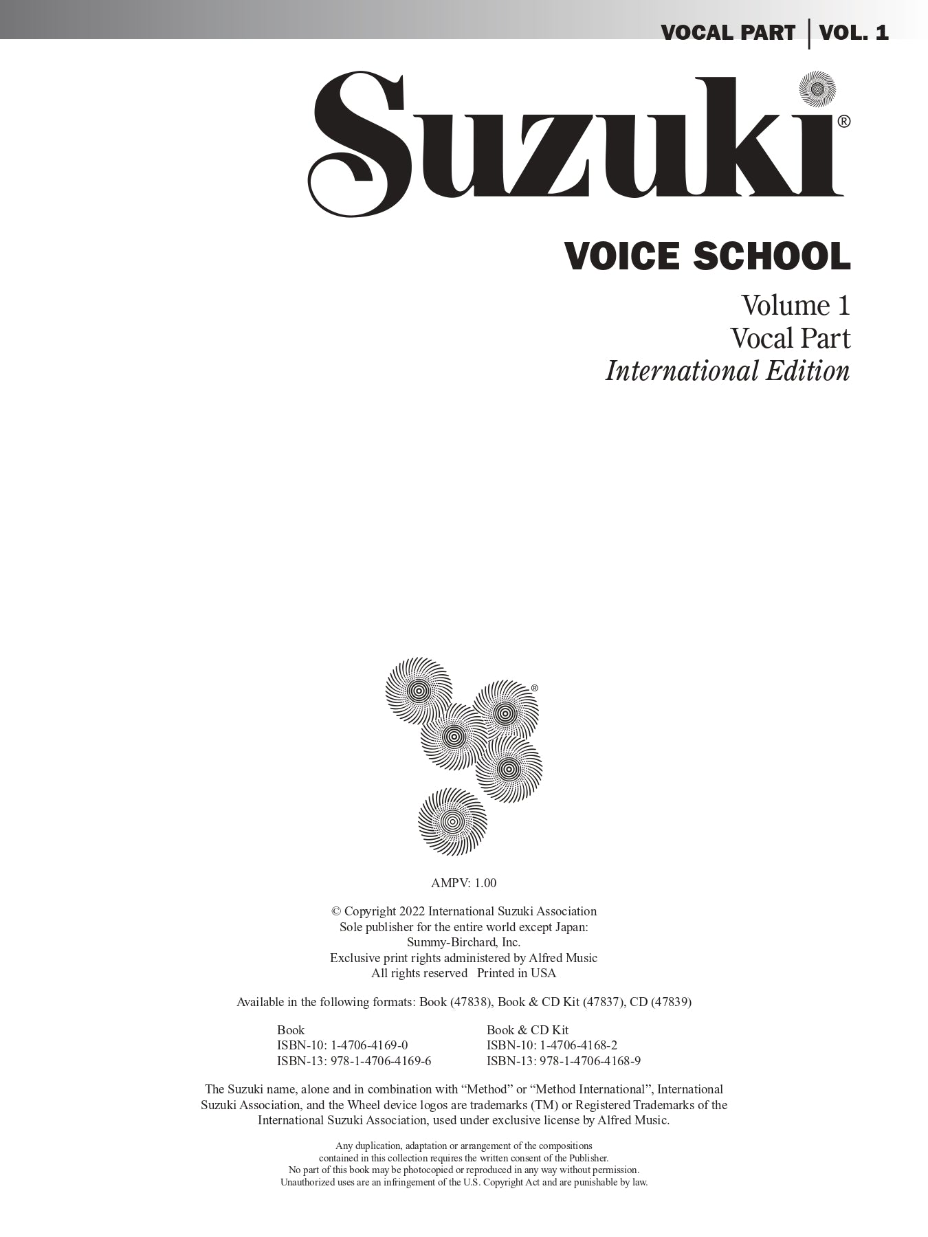 Suzuki Voice School Vol 1 Voice Part Bk/Cd