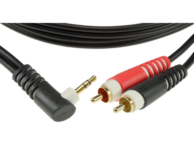 Klotz AY7A Y Cable - Lightweight Right Angle TRS 3.5mm - 2 X RCA - 3m