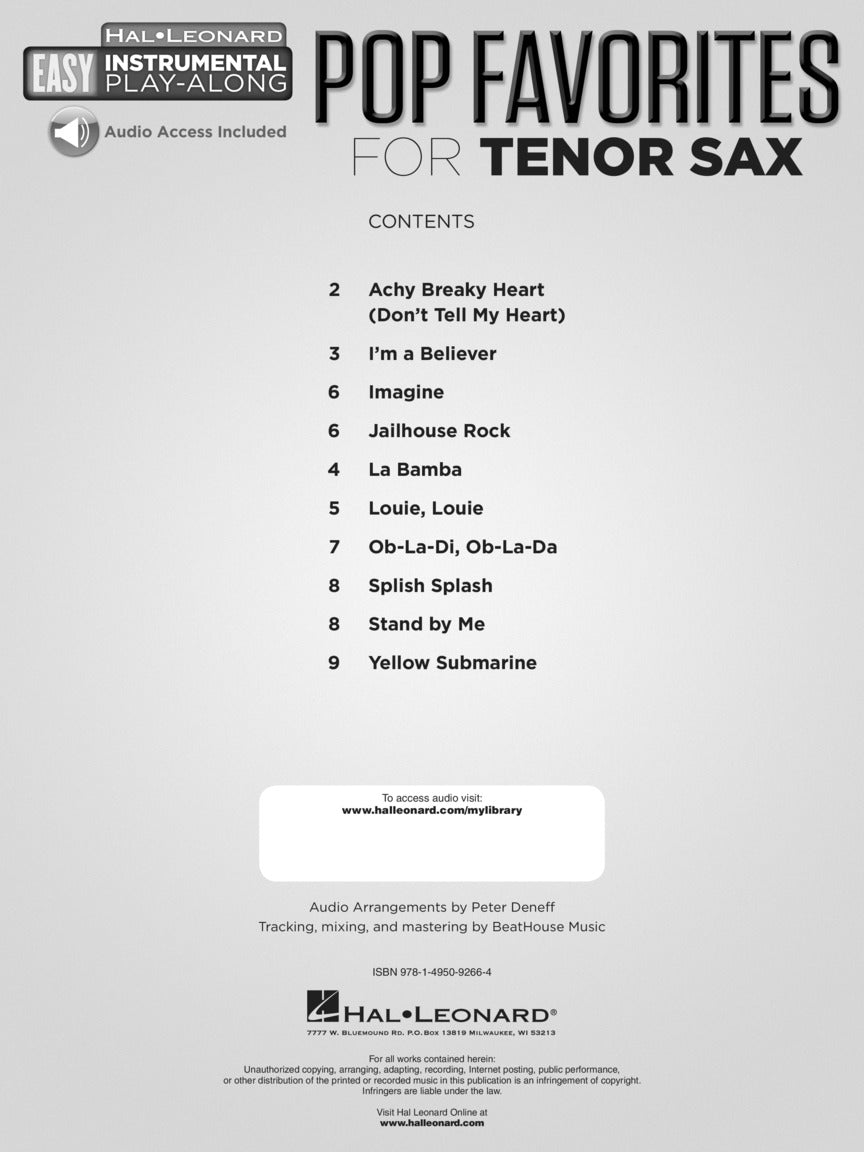 Pop Favorites For Tenor Saxophone Play Along Book/Ola