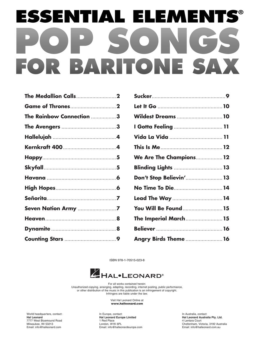 Essential Elements - Pop Songs For Baritone Saxophone Book