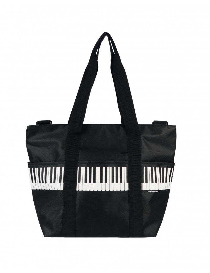 Shoulder Bag - Black with White Keyboard with Black Straps