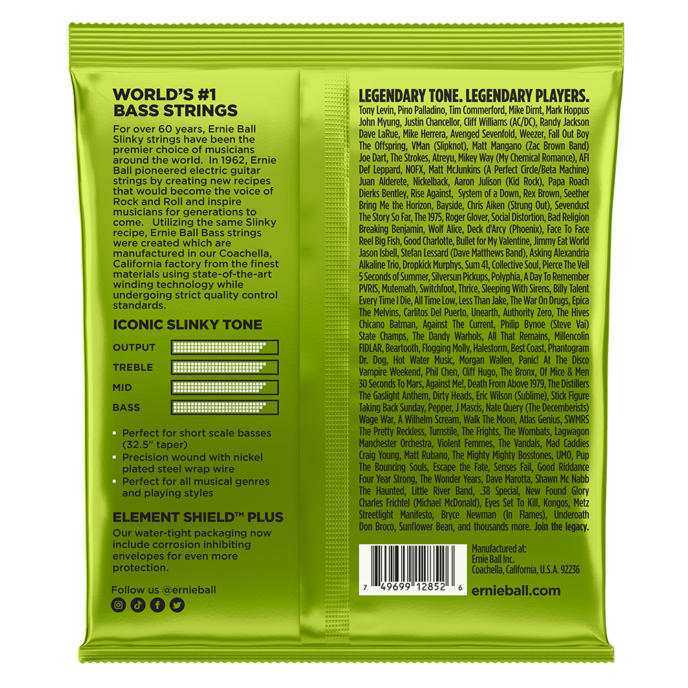Ernie Ball Regular Slinky Nickel Wound Short Scale Bass Strings Set- 45-105