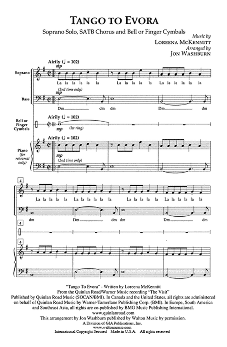 Tango To Evora - Soprano, Alto, Tenor, Bass Sheet Music