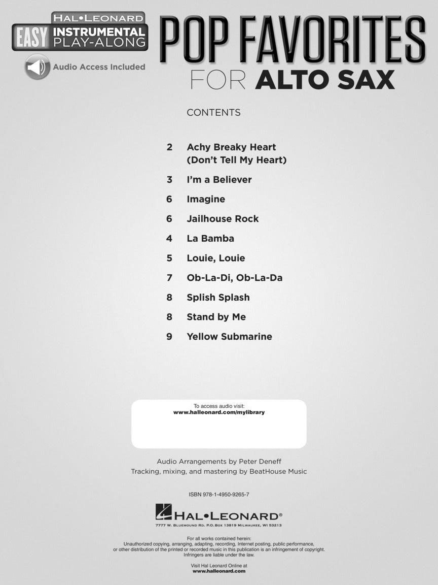 Pop Favorites For Alto Saxophone Play Along Book/Ola
