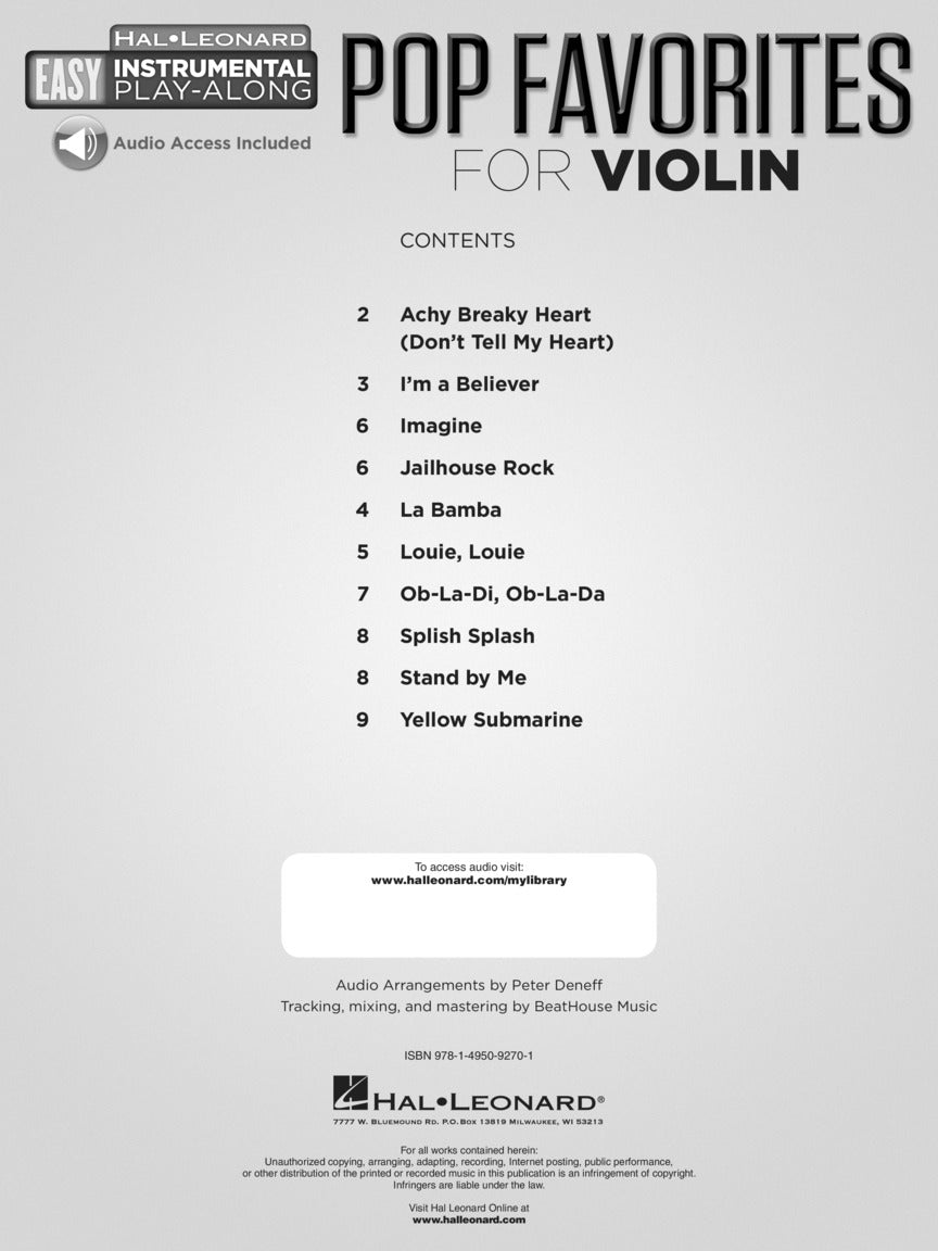 Pop Favorites For Violin Play Along Book/Ola
