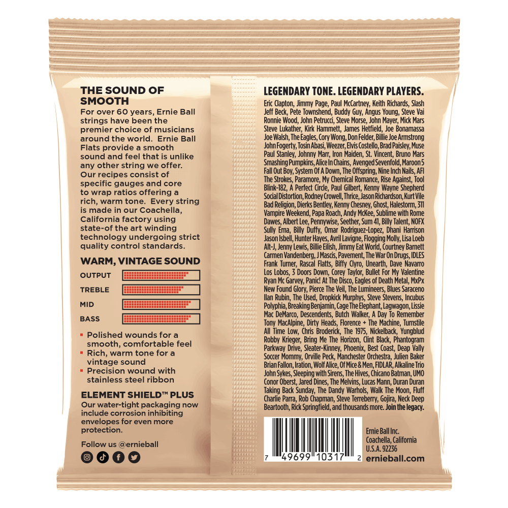 Ernie Ball Medium-Light Flatwound Electric Guitar Strings Set - 12-52