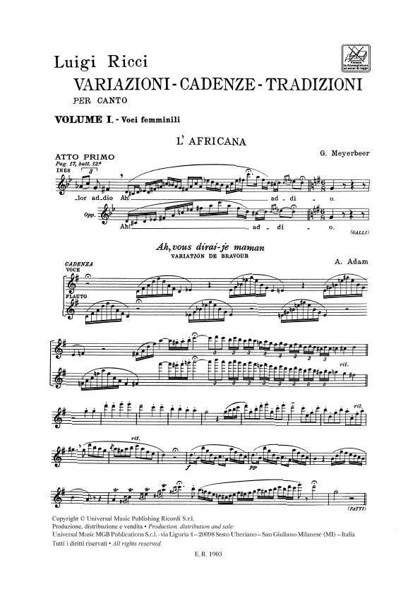 Variazioni - Cadenze Tradizioni per Canto Volume I Book 1 (Female Voices)