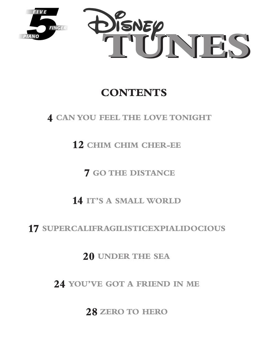 Disney Tunes For 5 Finger Piano Songbook