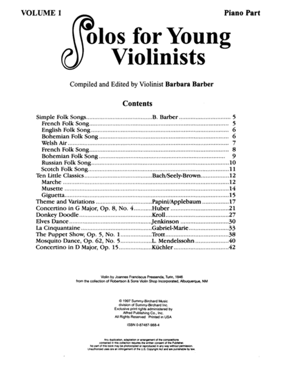 Solos for Young Violinists - Volume 1 Book with Piano Accompaniment