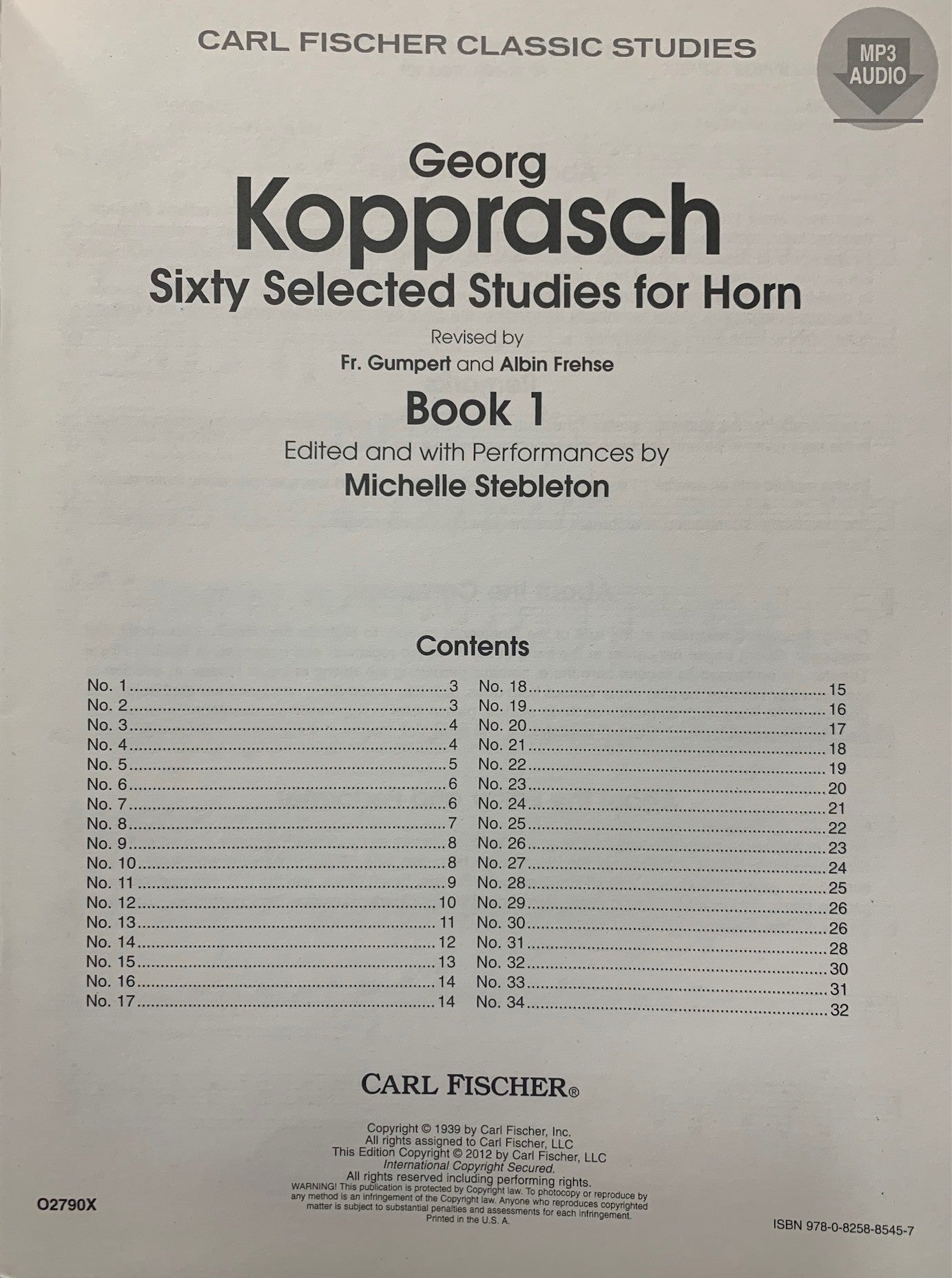 Georg Kopprasch - 60 Selected Studies - Book 1 French Horn Book/Ola