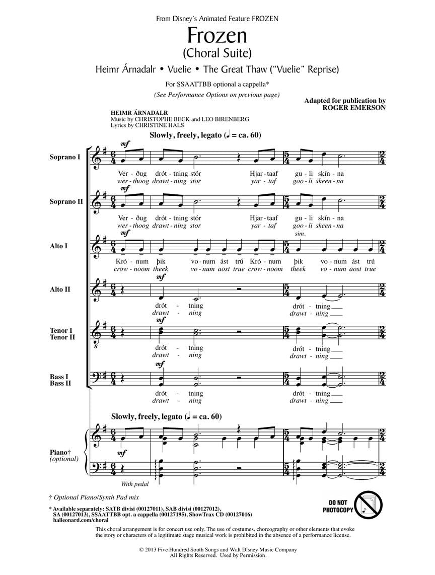 Frozen Choral Suite Ssaattbb Authentic